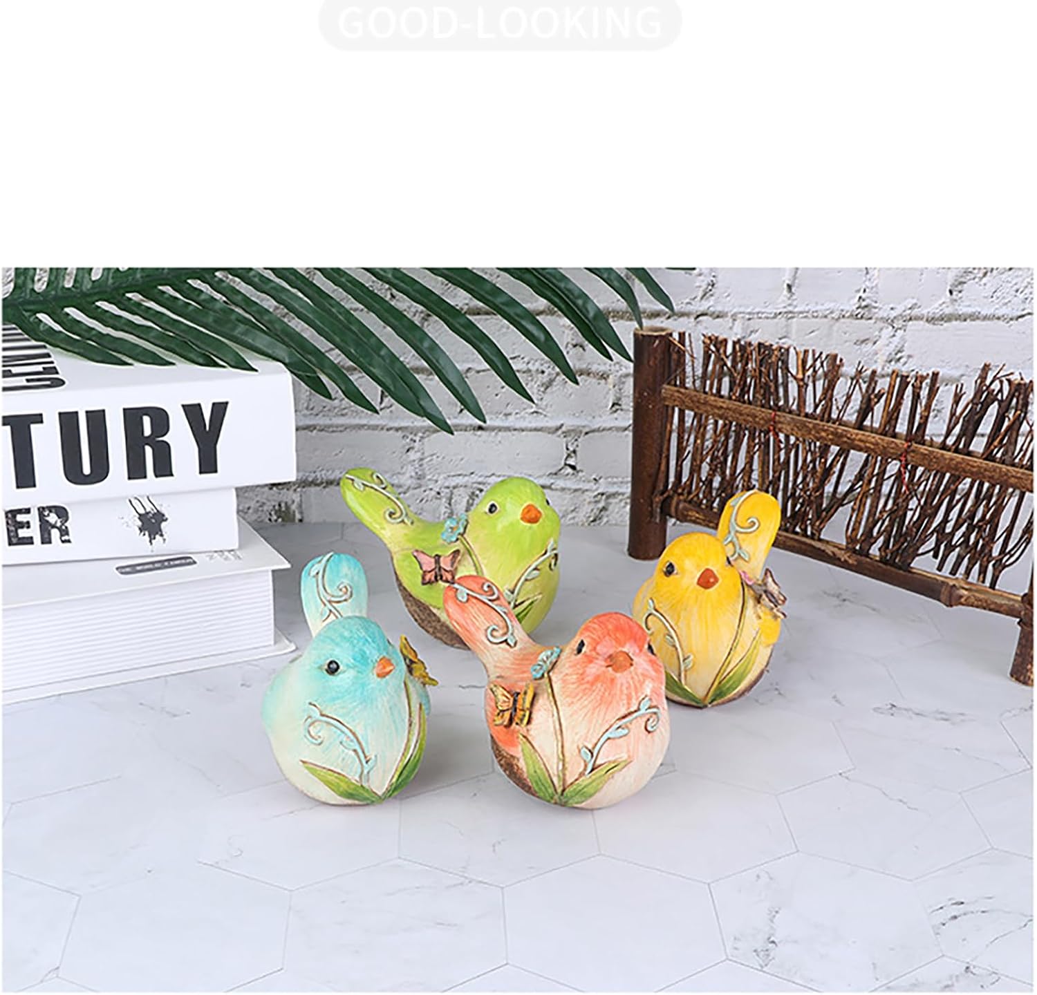 Resin Bird Statues Hand-Painted Birds Figurines Bird Statue Shelf Decor Funny Animal Sculpture / B