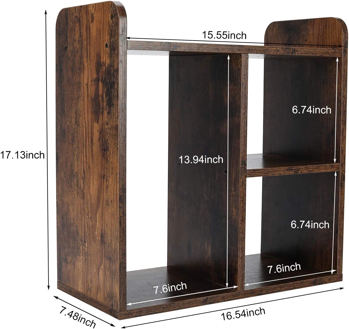 Desktop Shelf Freestanding Wood Small Bookshelf Desk Supplies Organizers and Accessories Storage Display Rack Office