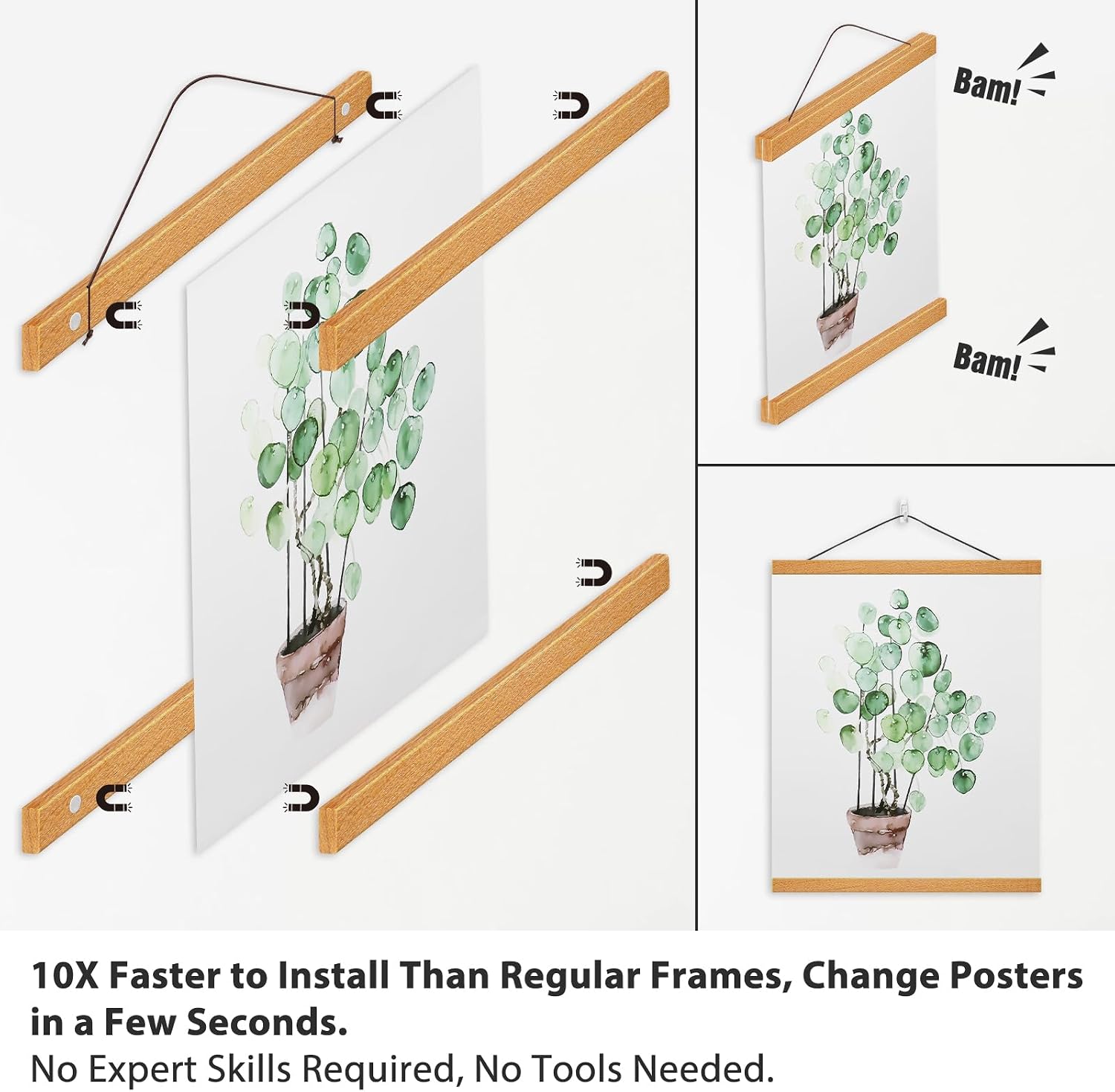 Magnetic Poster Hanger Frame for 55x80 55x40 55x27 Movie Music Posters Wall Art,Teak Wood Picture Frames for Large