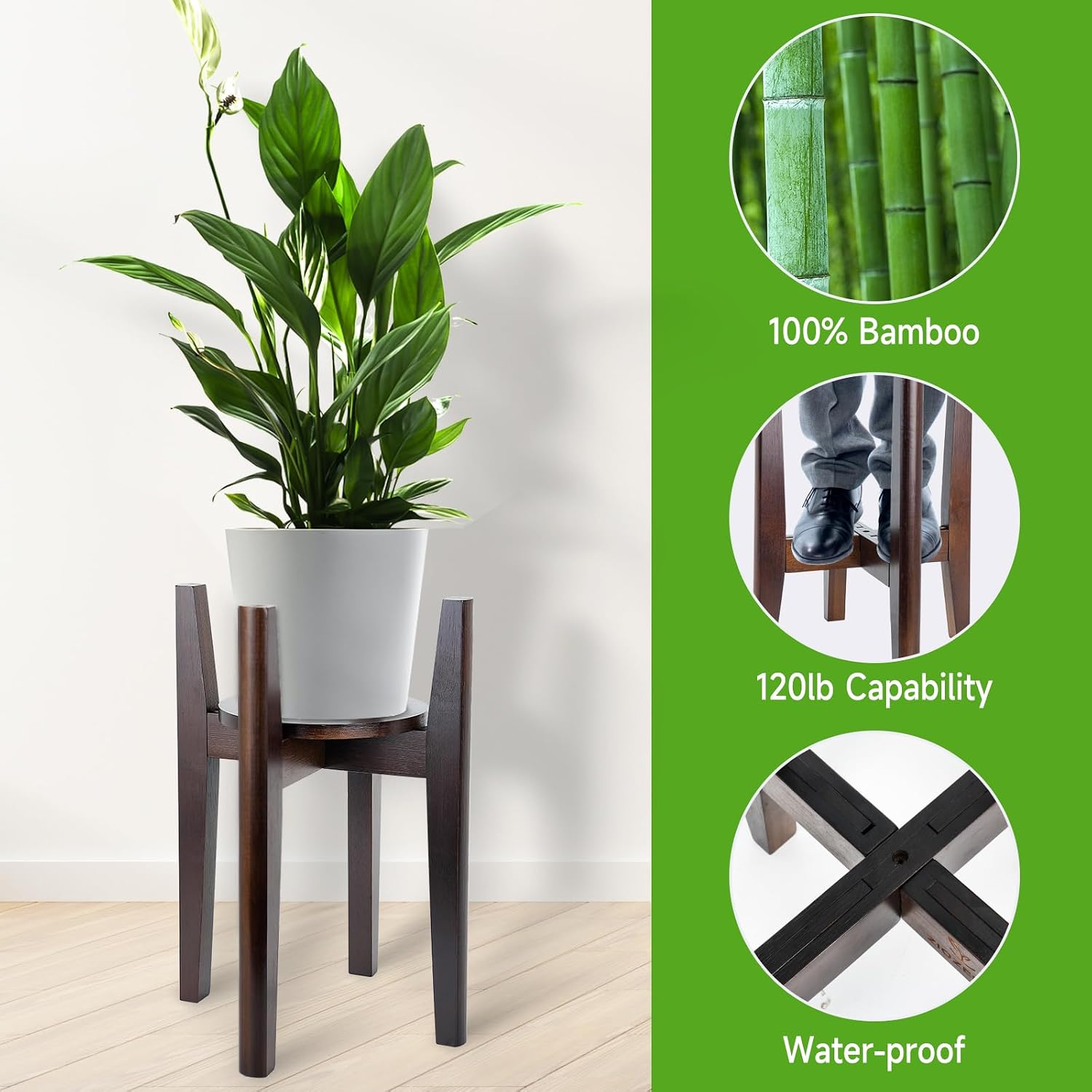 2 Packs Adjustable Plant Stand with Tray,Indoor Wood Plant Stand Fit 8'' to 12'' Planter,Mid Century Modern Flower Pot