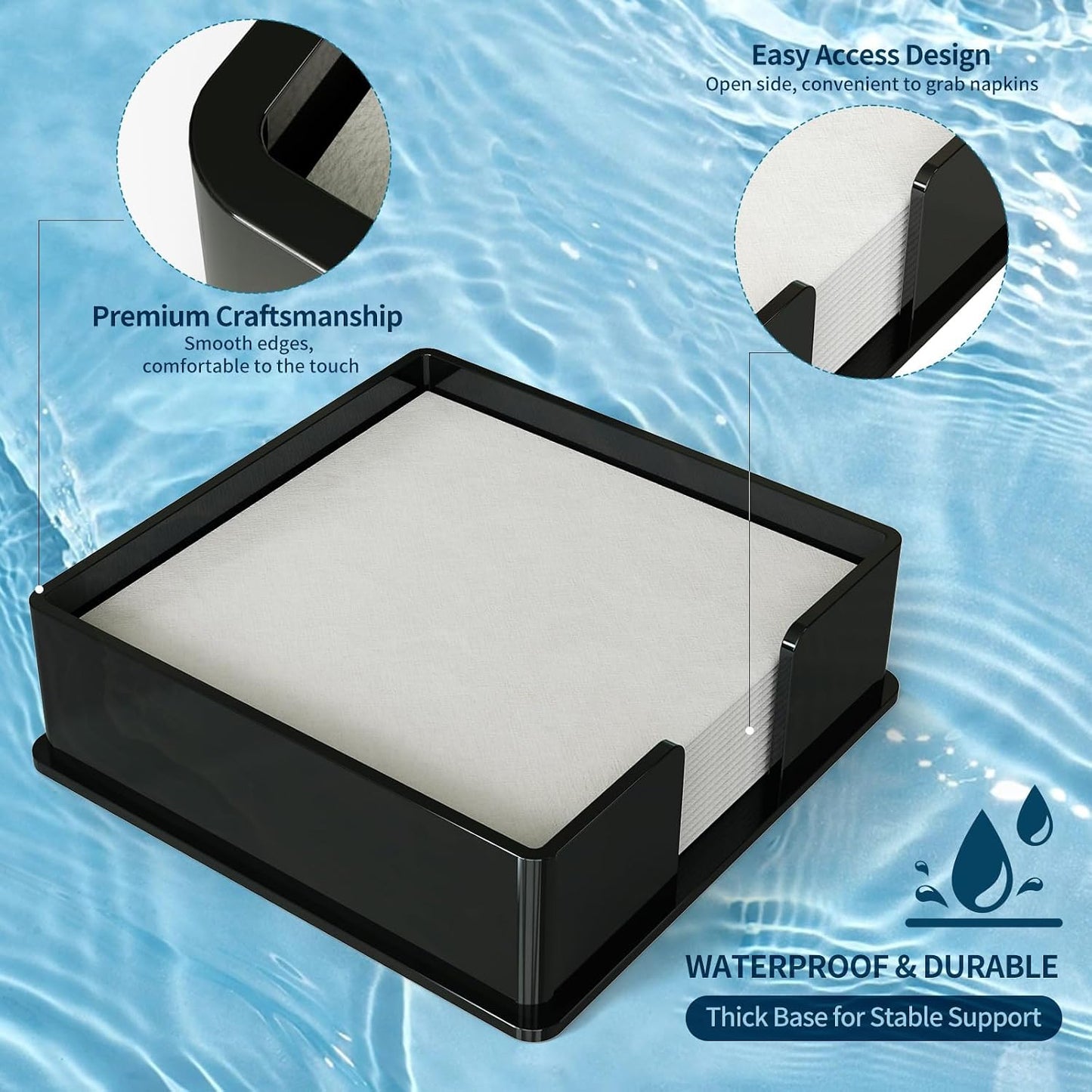 Acrylic Guest Towel Napkin Holder / Black / 7*7*2.4 Inch