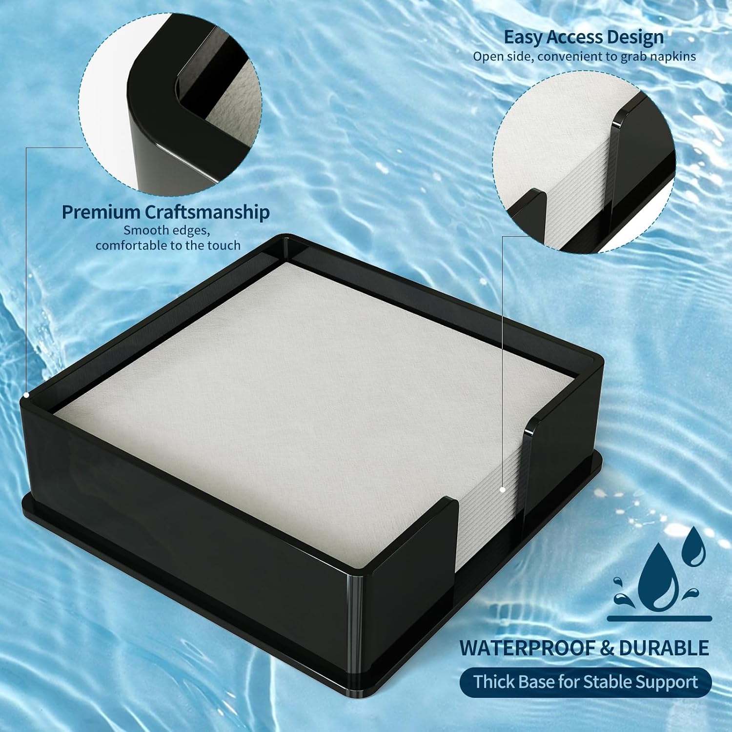 Acrylic Guest Towel Napkin Holder / Black / 7*7*2.4 Inch