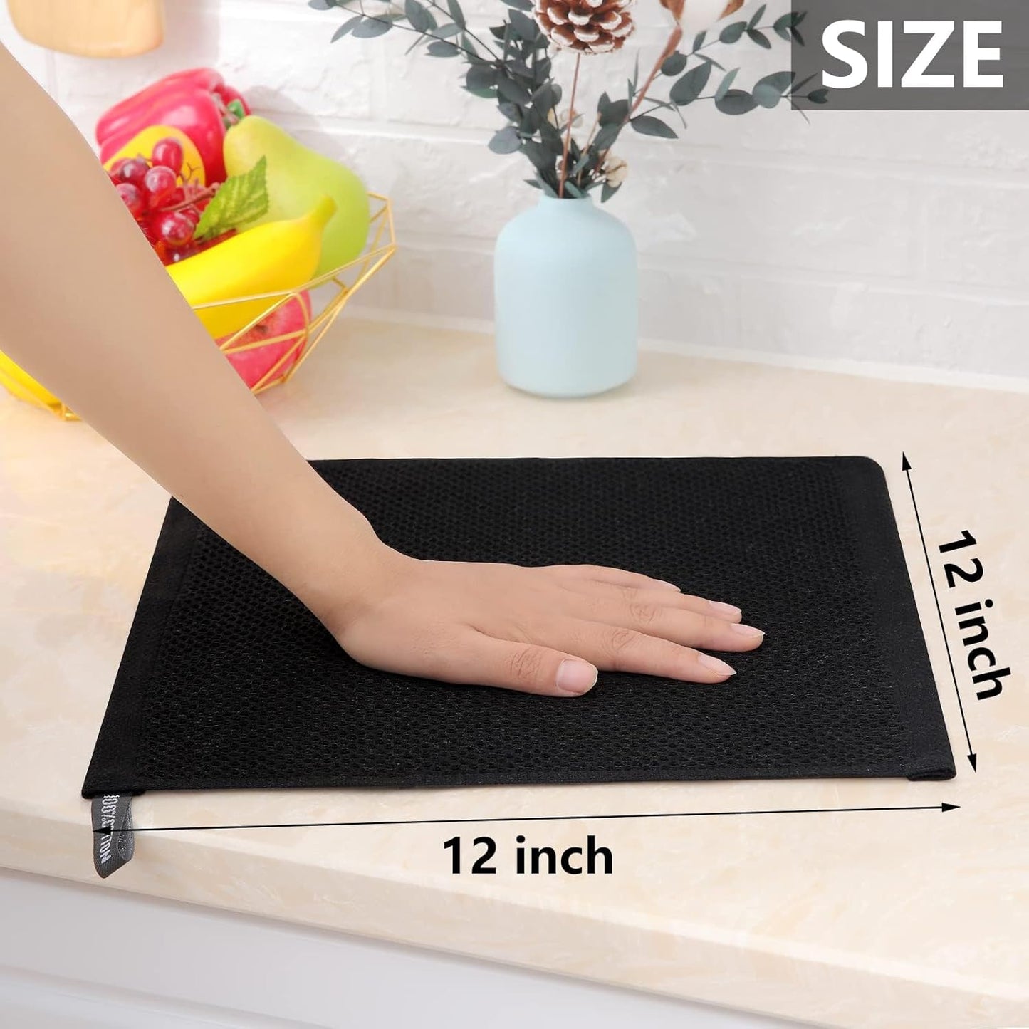 Homaxy 100% Cotton Waffle Weave Kitchen Dish Cloths 24-Pack, Black | 12 x 12 Inches, Ultra Soft Absorbent Dish Towels