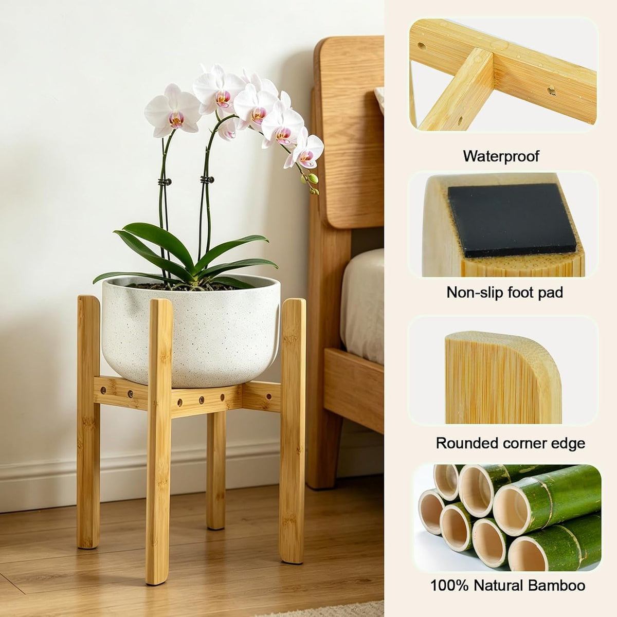 15.7” Bamboo Adjustable Small Plant Stand Indoor for 8-12 Inch Pots 2 pack | Compact Sturdy
