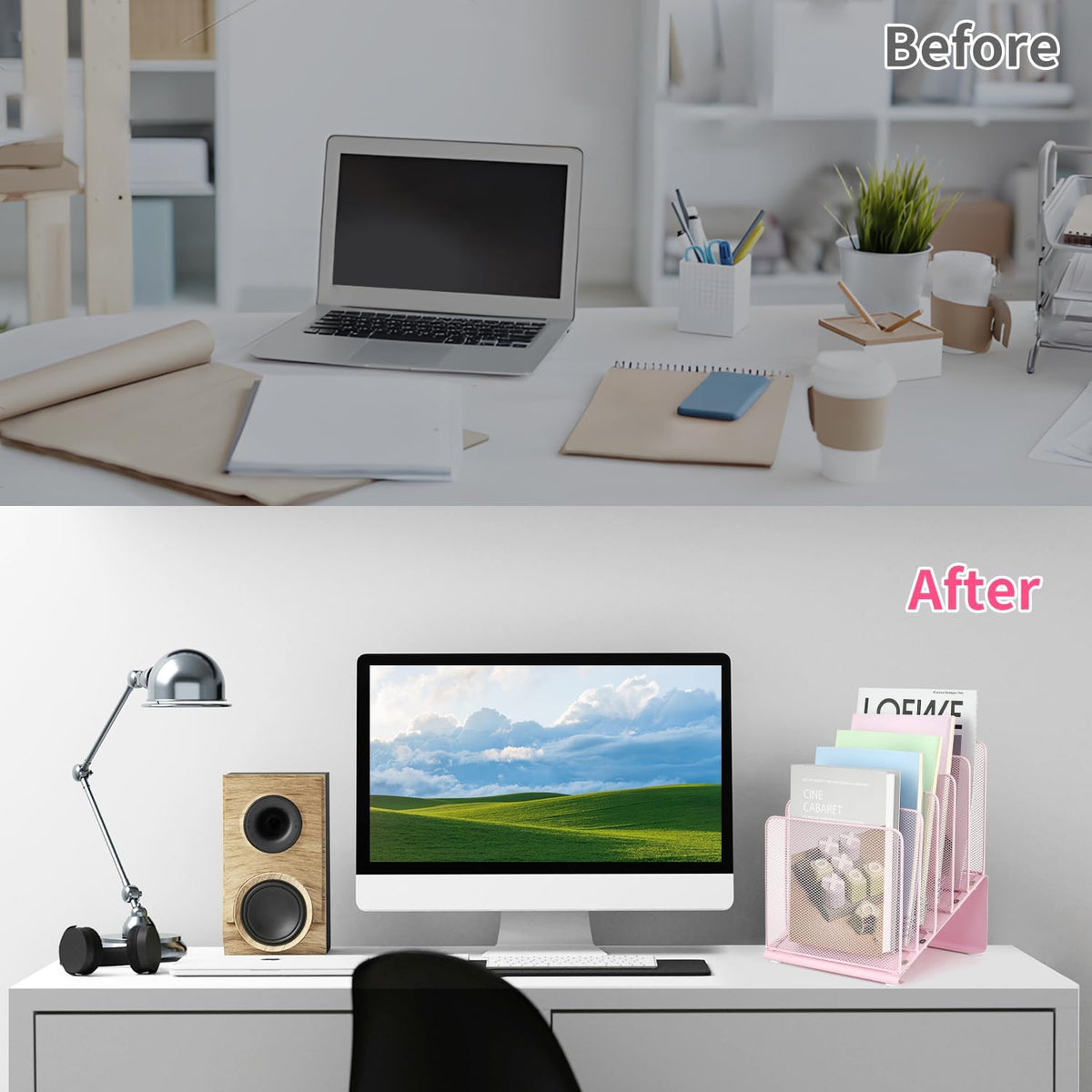 LEKETREE File Organizer for Desk, Desk Organizer with 5-Section Vertical File Rack, Folder Organizer,Workspace