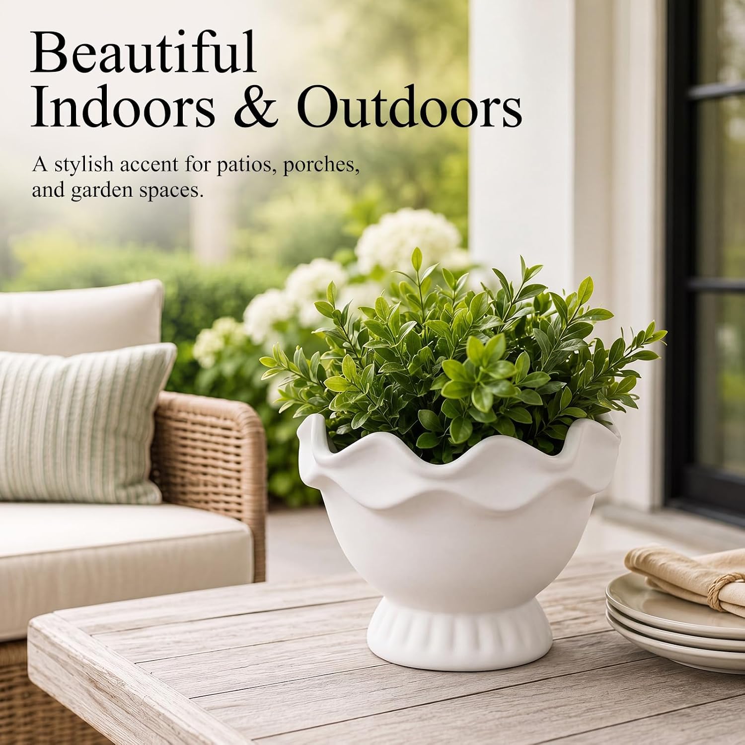 Ceramic Plant Pots Small Rustic Decorative Planter Home Decor Scalloped / 6.3in / Novel / White