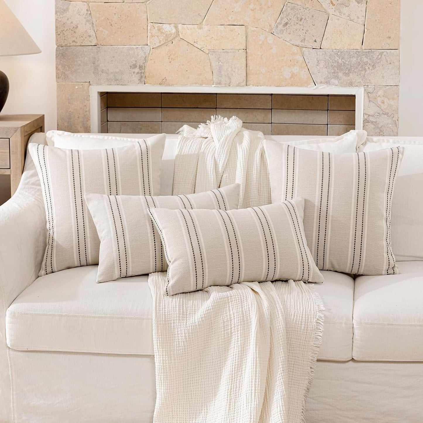 Throw Pillow Covers Charcoal Pillow Covers Farmhouse Decorative Pillows / 22 x 22 / Set of 2