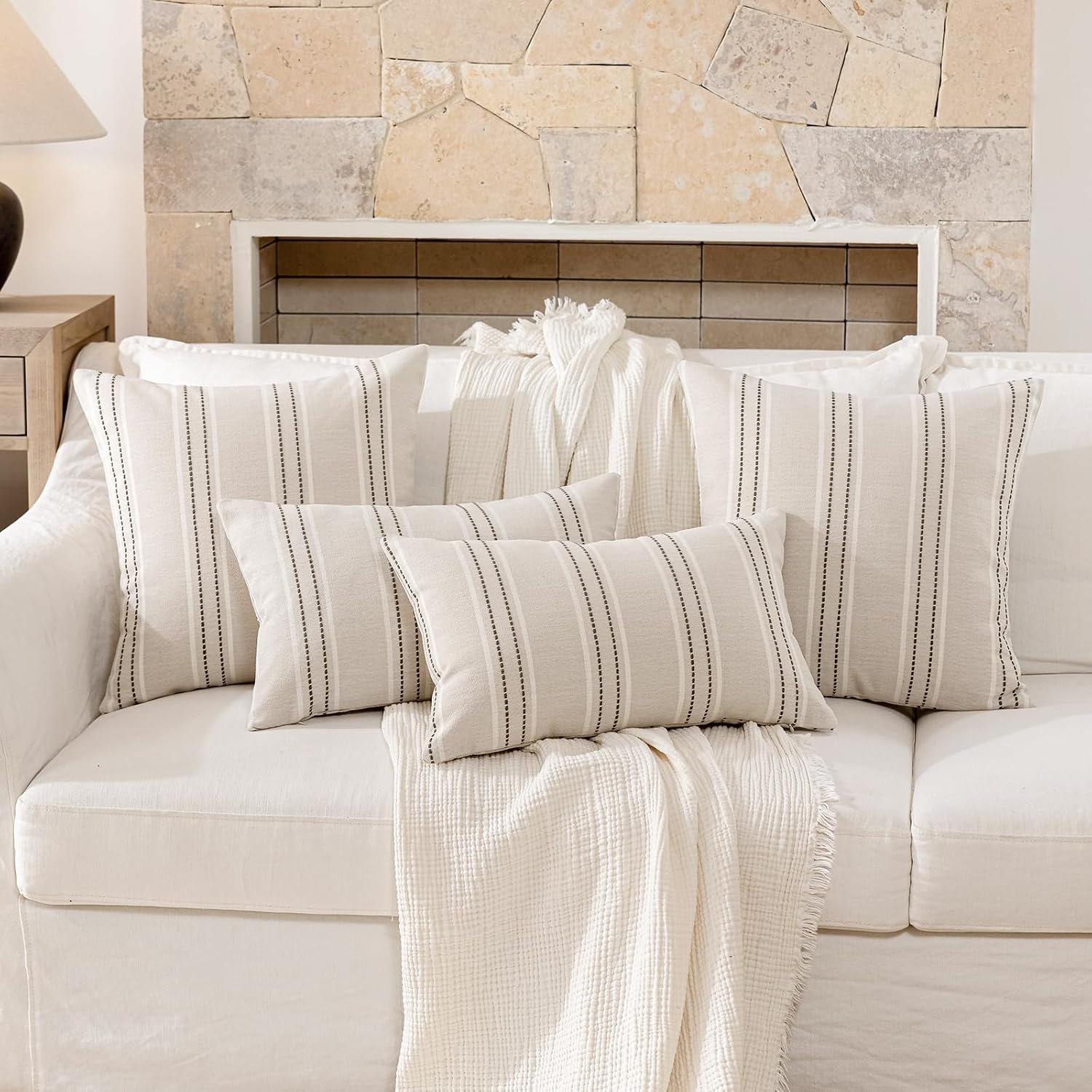Throw Pillow Covers Charcoal Pillow Covers Farmhouse Decorative Pillows / 22 x 22 / Set of 2