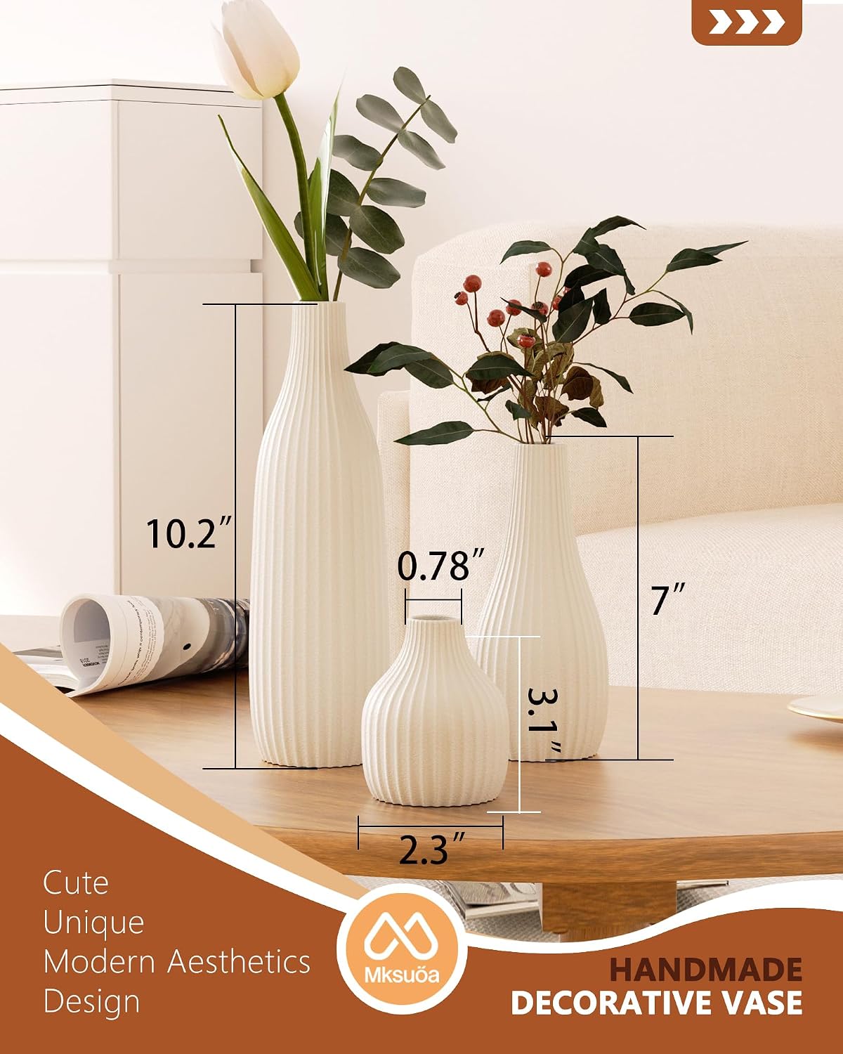 Modern Boho Style Vases / White / Set of 3