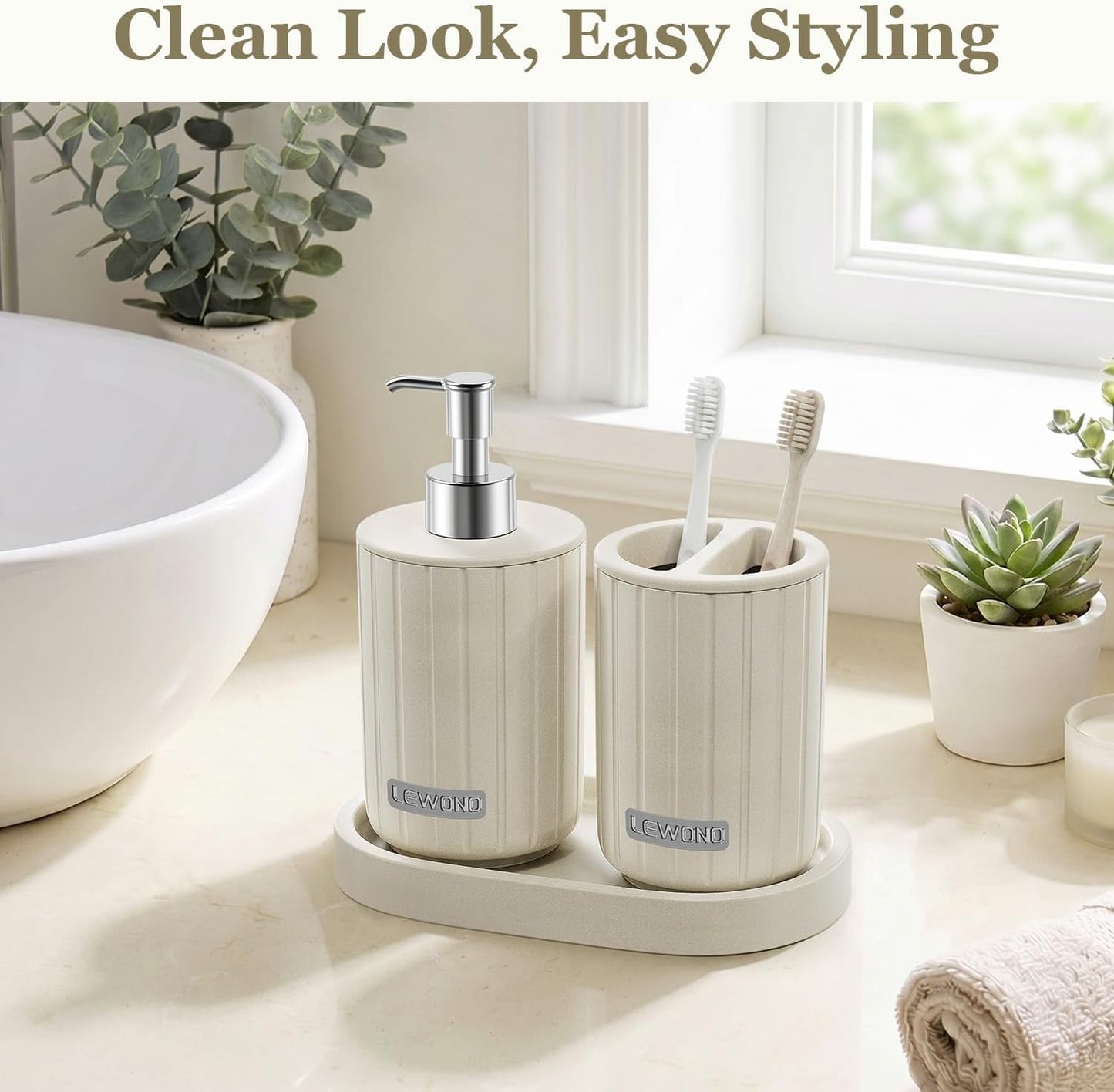 Toothbrush Holder and Vanity Counter Tray / Set of 3