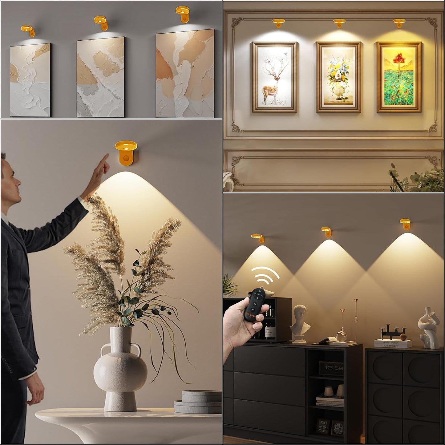 Picture Lights for Wall Wireless with Magnetic,2000mAh Rechargeable Picture Frame lights with Dimmable,Puck Lights with