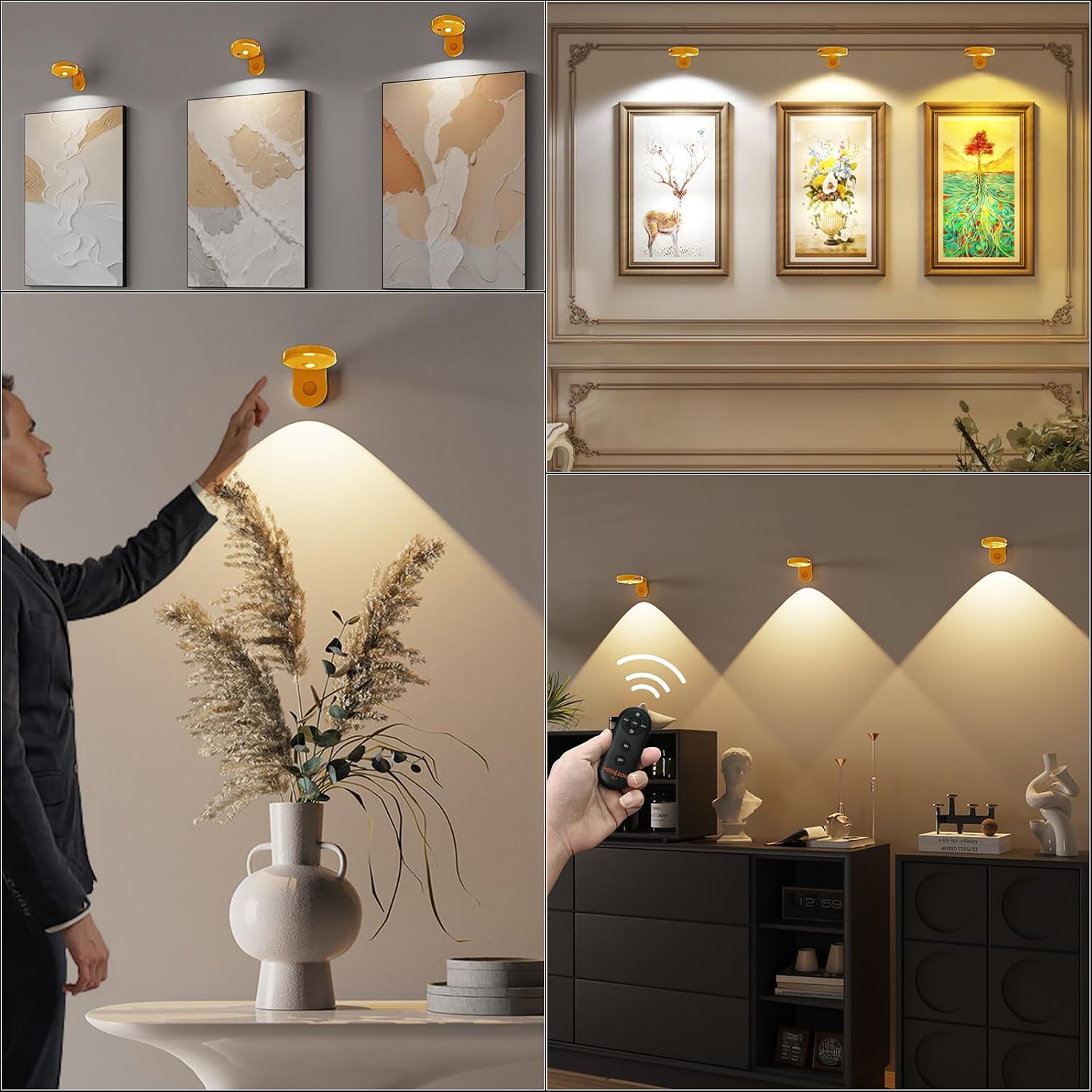 Picture Lights for Wall Wireless with Magnetic,2000mAh Rechargeable Picture Frame lights with Dimmable,Puck Lights with