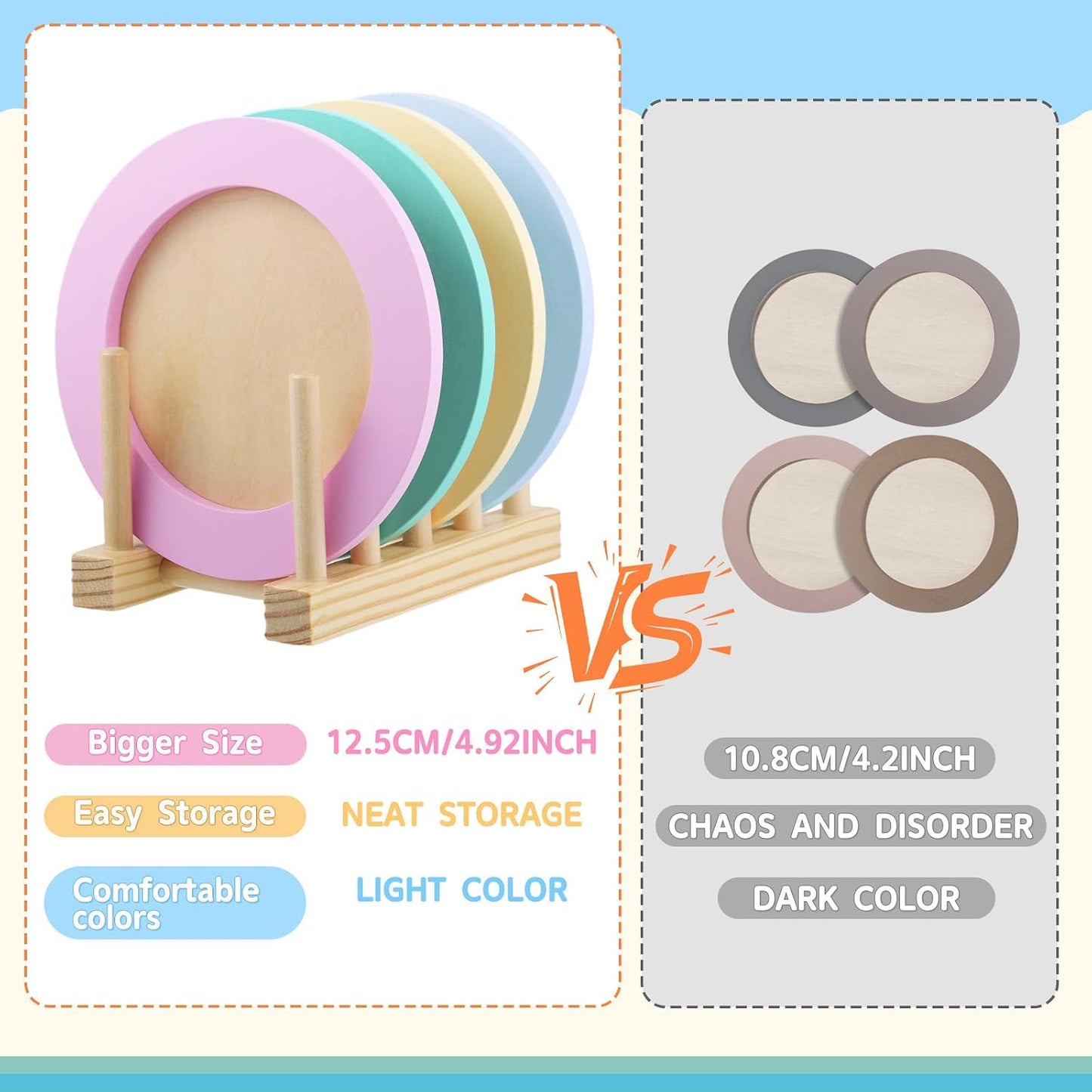 Storage Stand & / Kids Wooden Play Dishes Set / Macaron Colors with Stands-2 / Set of 27