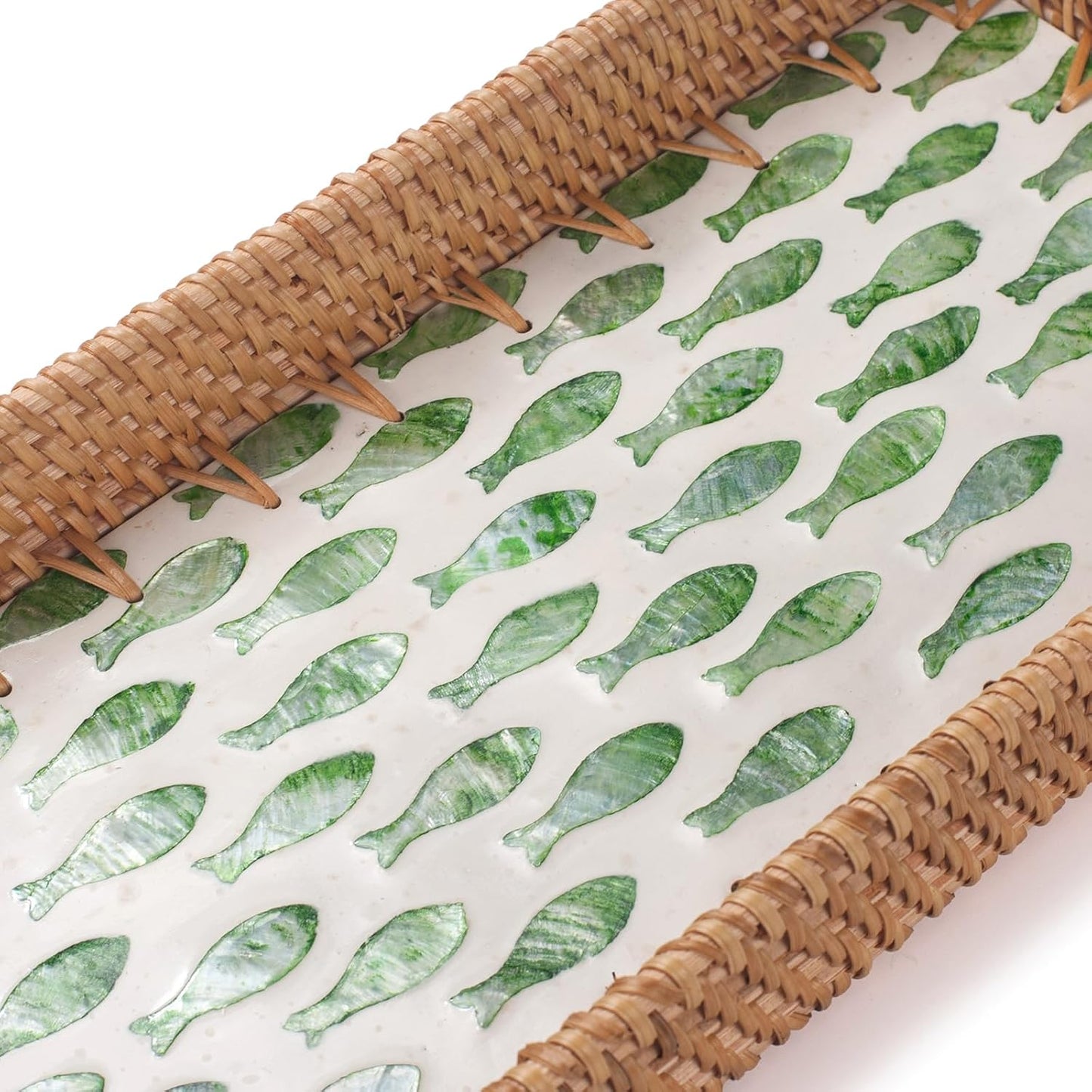 Rattan Bathroom Vanity Tray / Green Fish / Set of 2