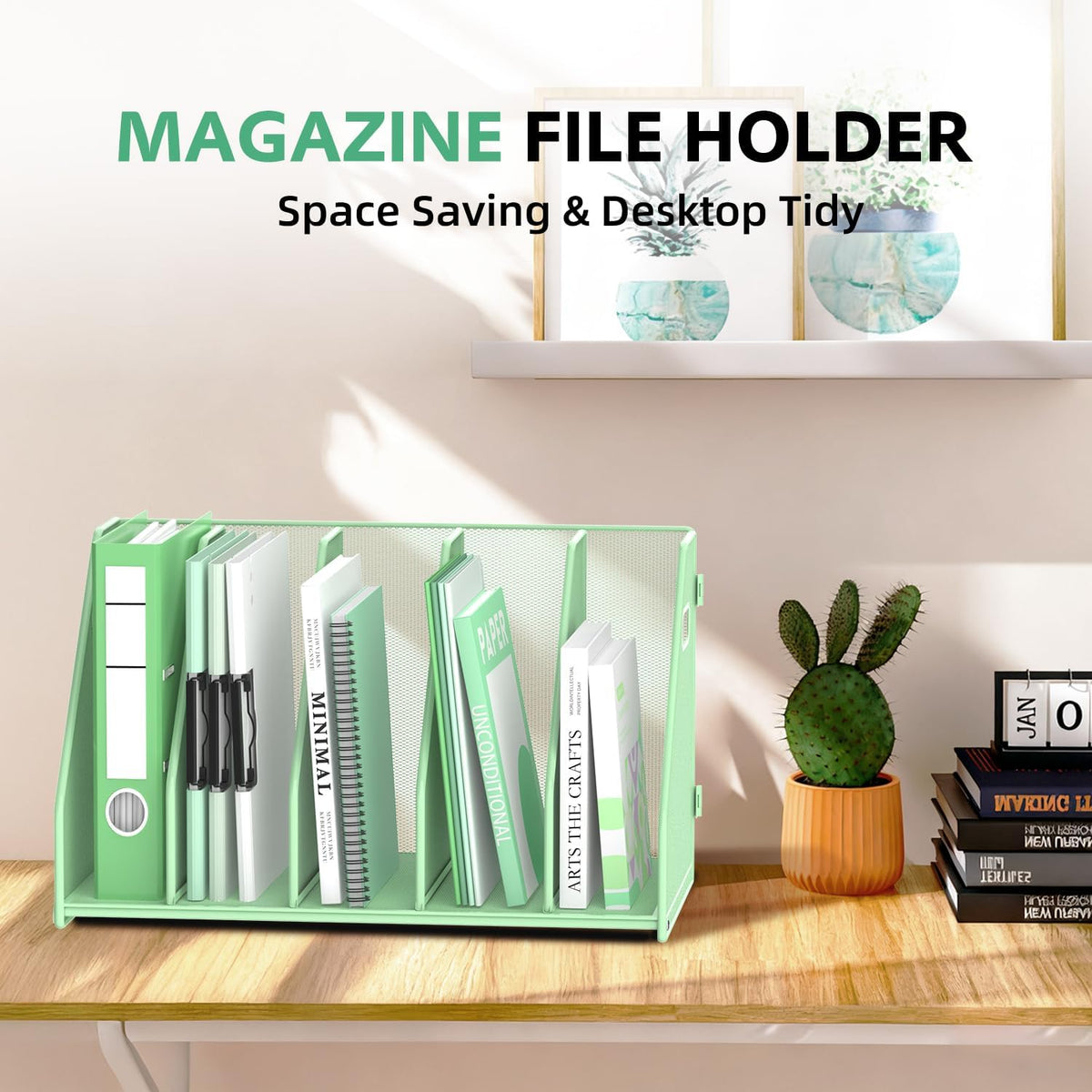 Binder Organizer, Magazine File Holder with 5 Vertical Compartments Rack, Metal Desk File Organizer & Binder Holders