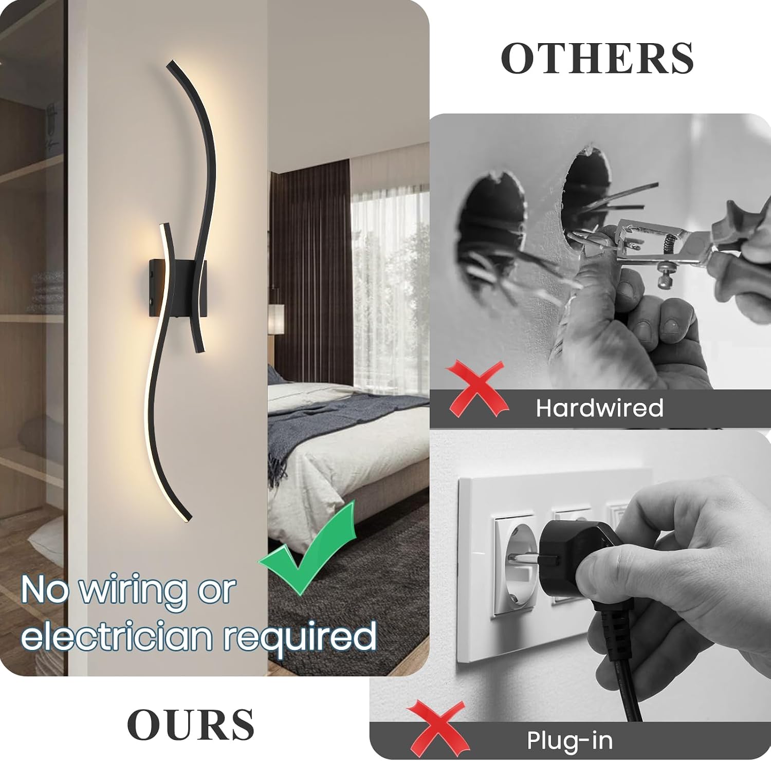 Battery Operated Wall Sconce Set of 2, 18000mAh Black Rechargeable Wall Lights with Remote Control,3000K-6000K Dimmable