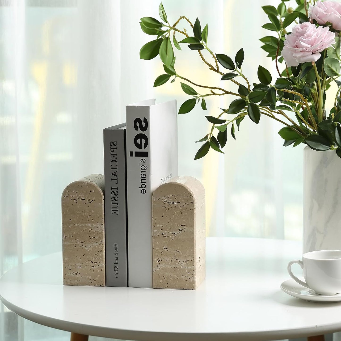 Decorative Book Ends / Light Beige Travertine