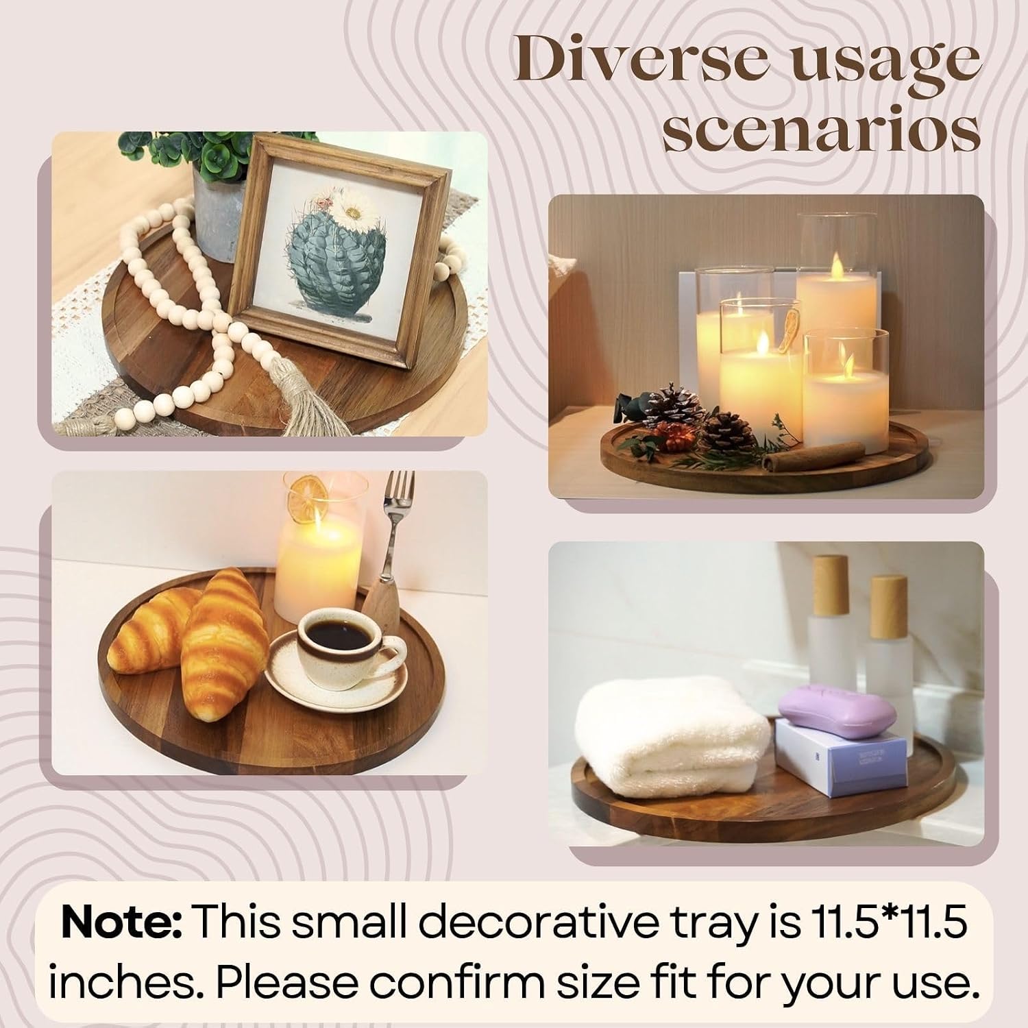 Small Wood Round Decorative Tray / 11.5 Inch