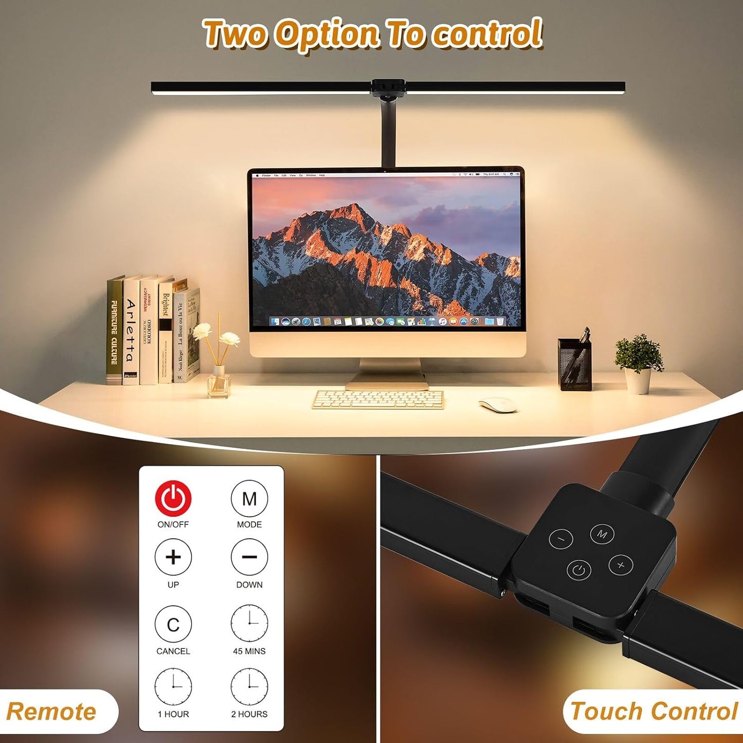 LED Desk Lamp with Clamp, Dual Head Monitor Light, Remote | 24W Dimmable Eye-Caring Task Lamp with Timer, Anti-Glare