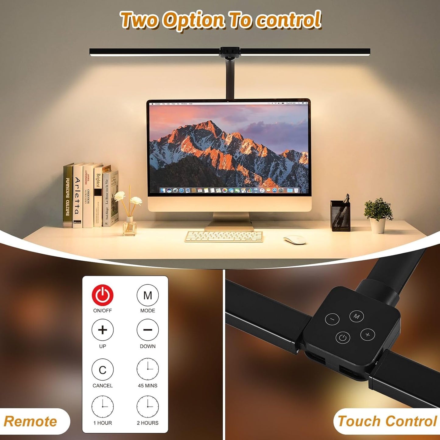 LED Desk Lamp with Clamp and Base, Dual Head Monitor Light | 24W Dimmable Eye-Caring Task Lamp with Timer, Anti-Glare