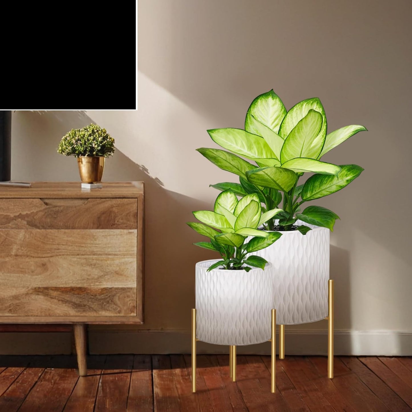 ARNIS Plants Pots with Stand, Set of 2 Indoor Planter Pots, Unique Mid Century Decorative Metal Flower Pots with