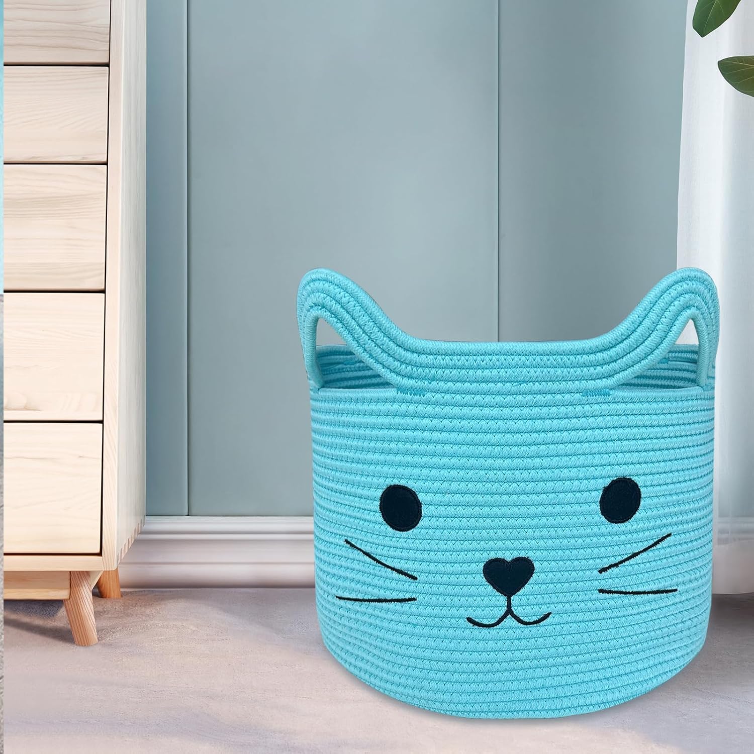 Animal Basket / Large Cat Toy Basket / Blue / Blue Cat / 15 Inch