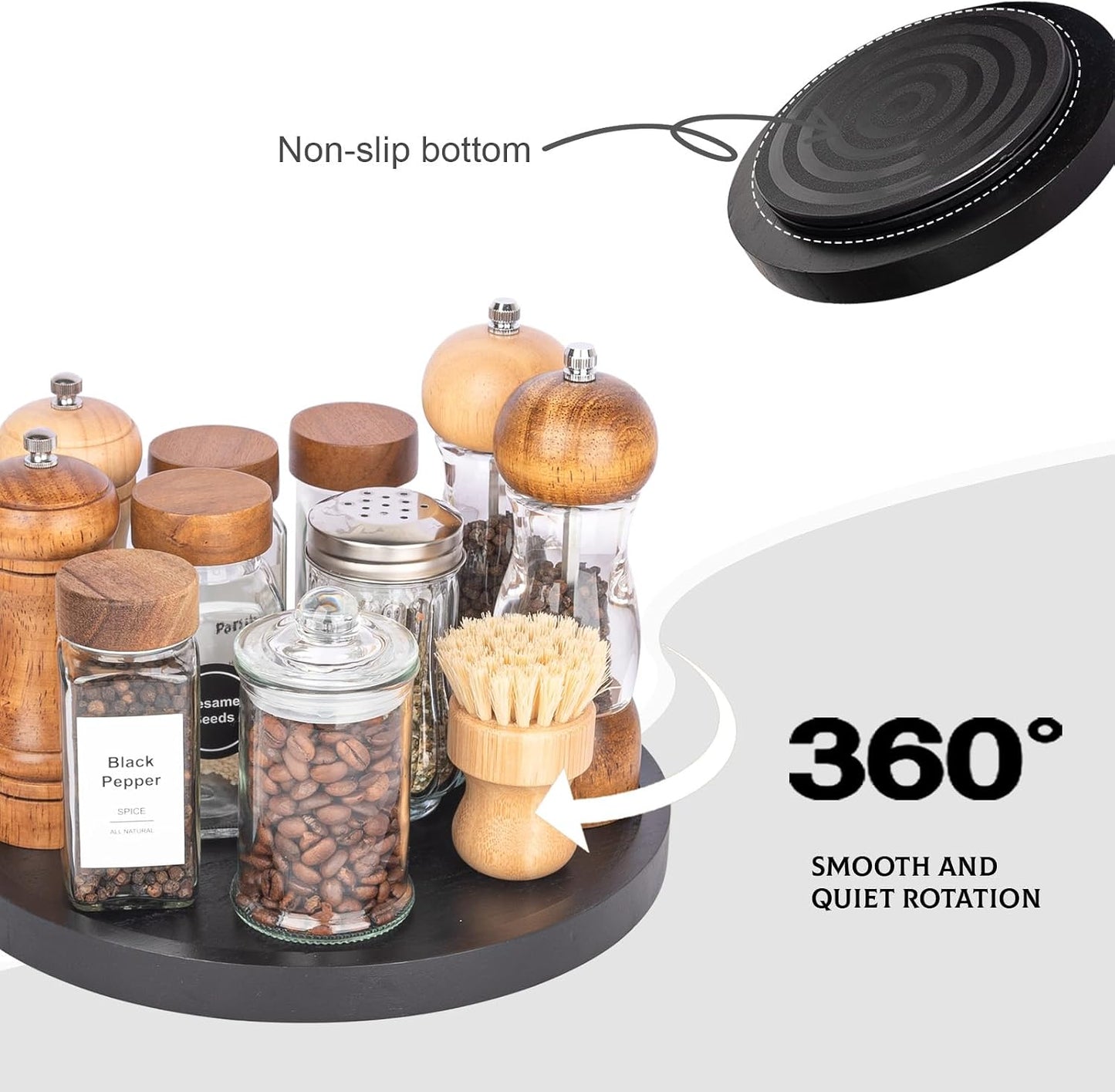 Wood Lazy Susan Organizer Kitchen Turntable for Cabinet Farmhouse Bathroom Decor / Black / Set of 10