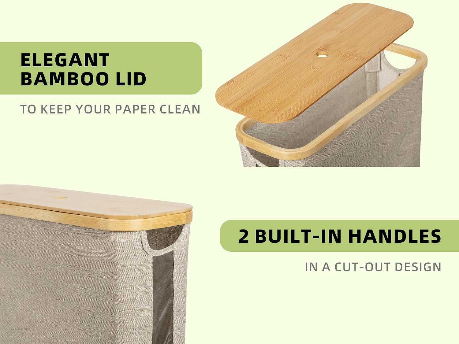 StorageWorks Toilet Paper Storage Basket with Bamboo Lid & Window | See Rolls at a Glance with Clear Window, Holds 12