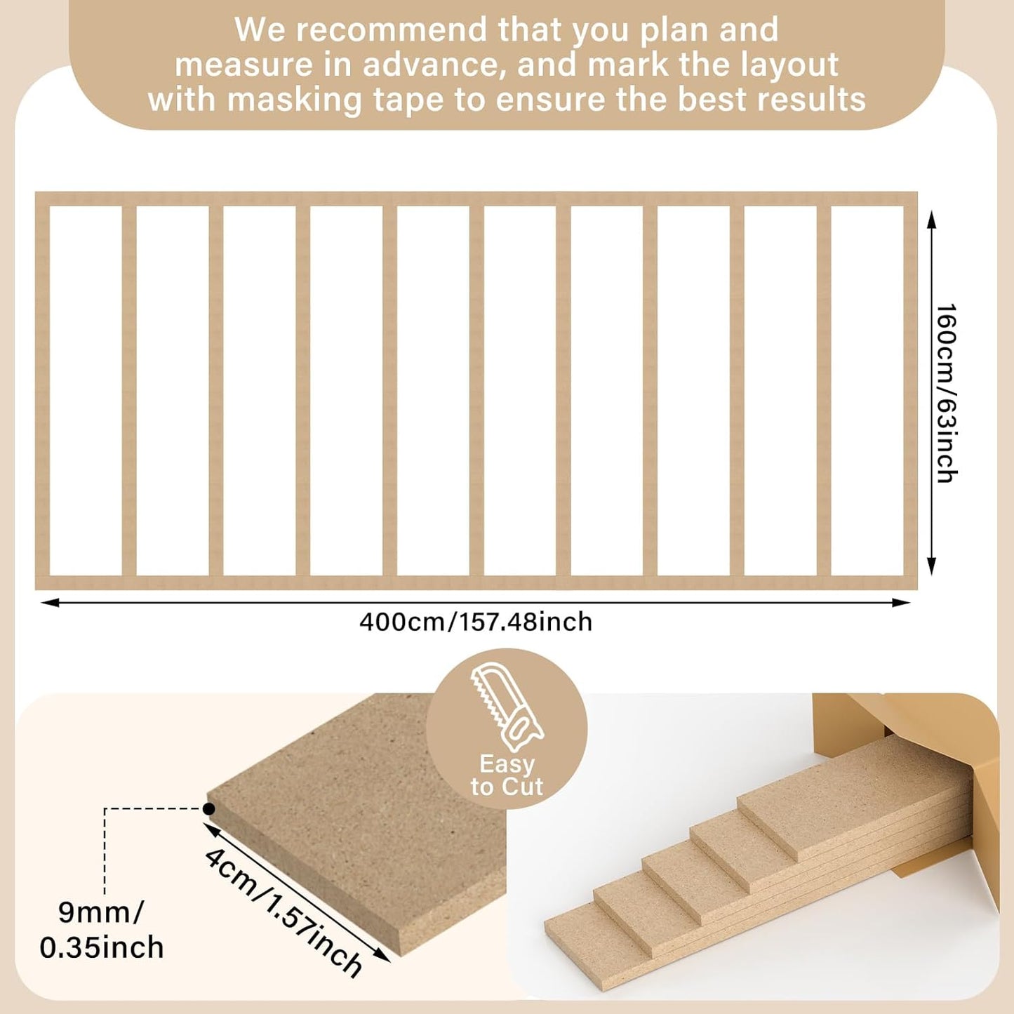 MDF Board and Batten Wall Panel Kit Premade Wainscoting Panels Decorative Wall / 157.48 x 62.99