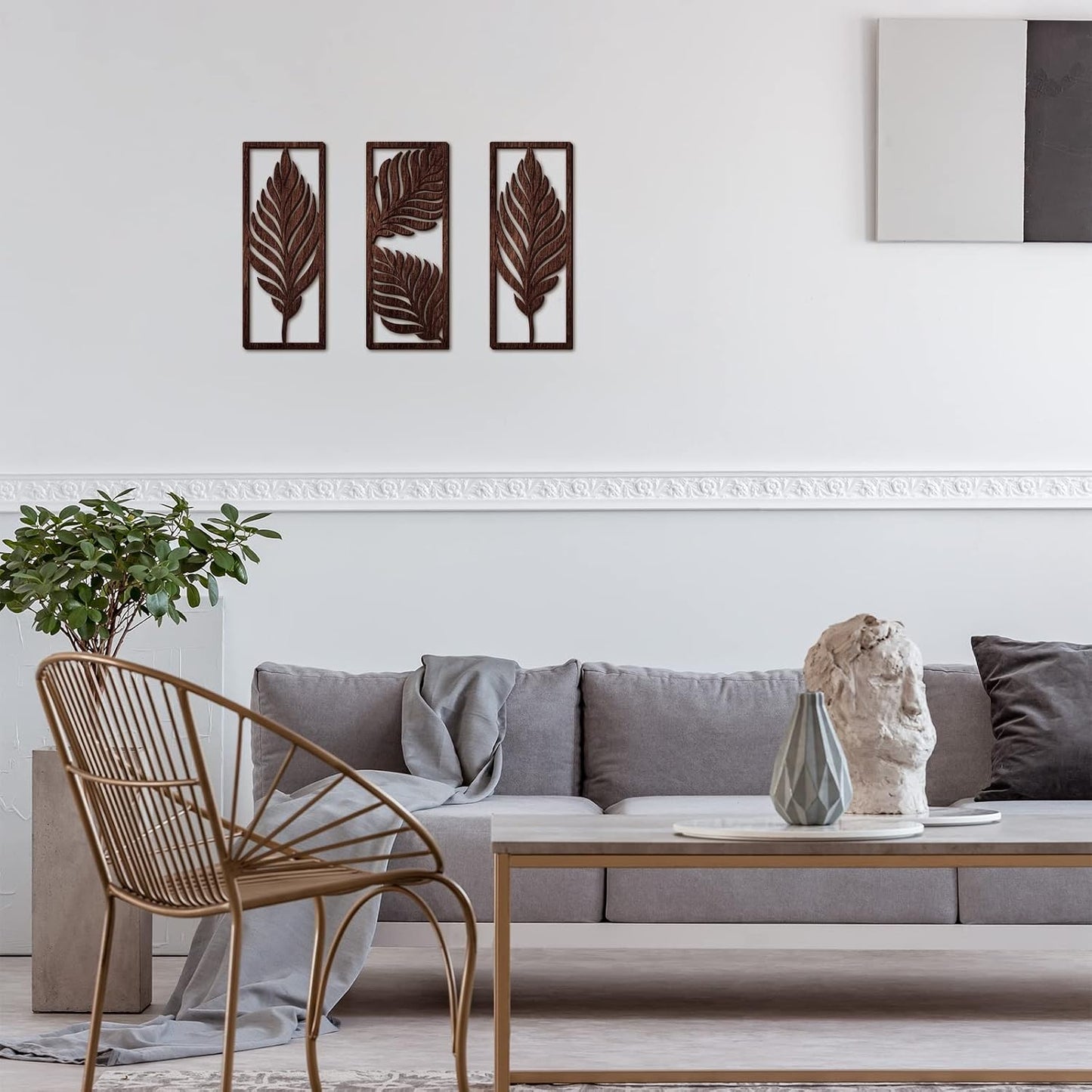 Palm Leaves Wooden Art Wall Decor Boho Wood Leaves Plant Wall / Brown / 14.57 x 5.79 / Set of 3