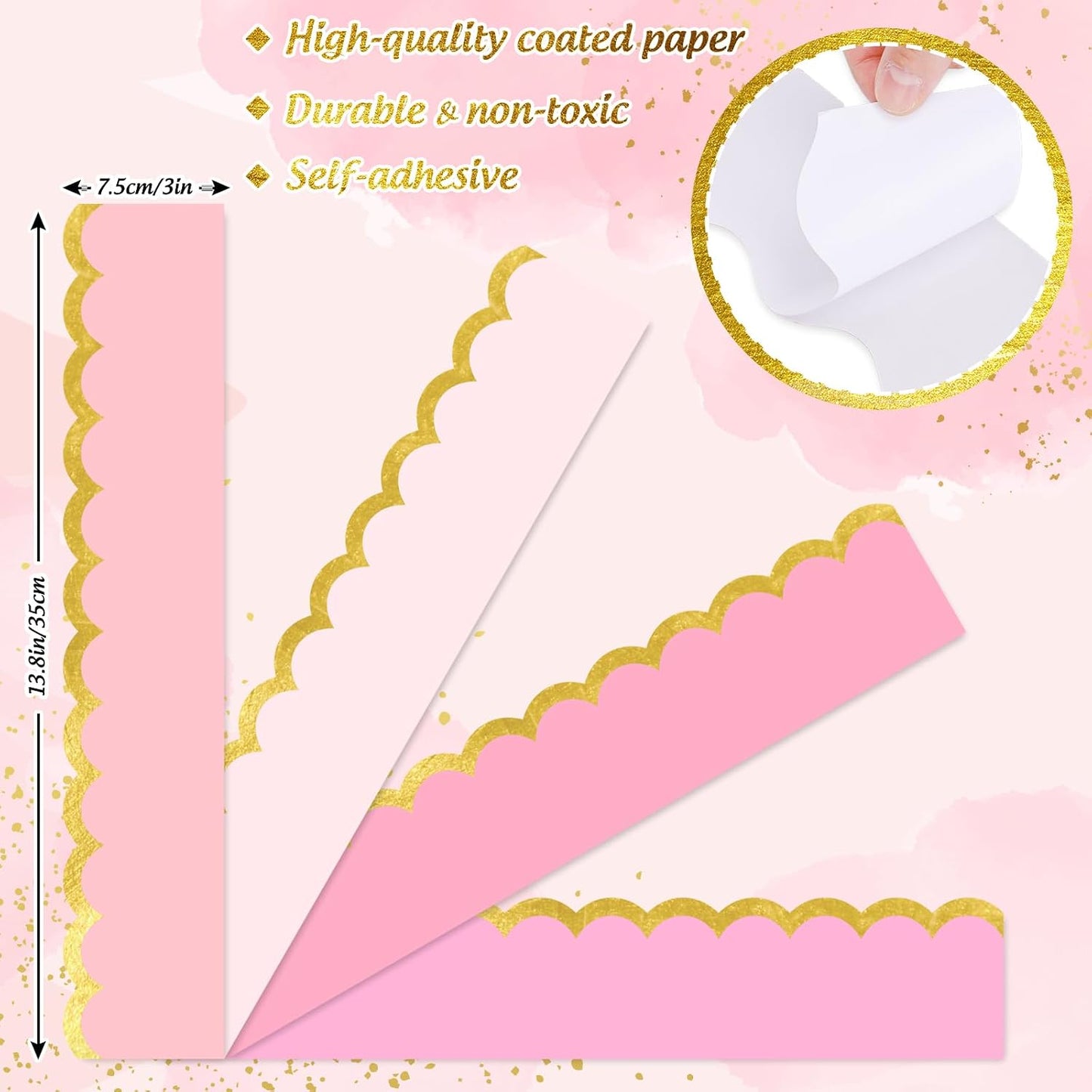 Foil Gold Border Gradient Scalloped Border Trim Wavy Trim DIY / Pink / 69 ft