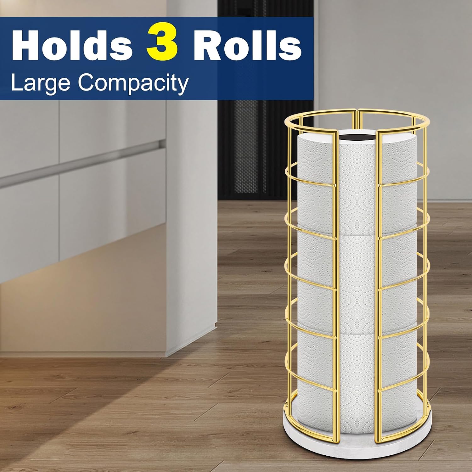 NearMoon Toilet Paper Organizer Stand, Free Standing 3 Rolls Tissue Storage, Metal Bathroom Accessory, Rustproof Toilet