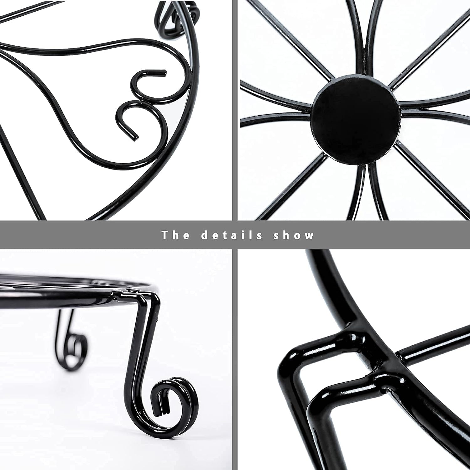 NSYOOMH 2 packs 12" Black Metal Plant Stands Heavy Duty Plants Holder Outdoor Indoor, Round Wrought Iron Sturdy Flower
