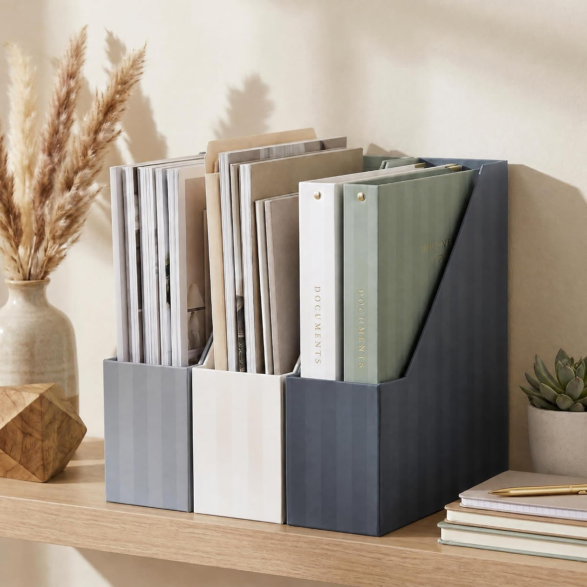 Beautiful Magazine Holder Set of 3 - Sturdy File Holder for Desk or Shelves | The Perfect Office & Work Storage to