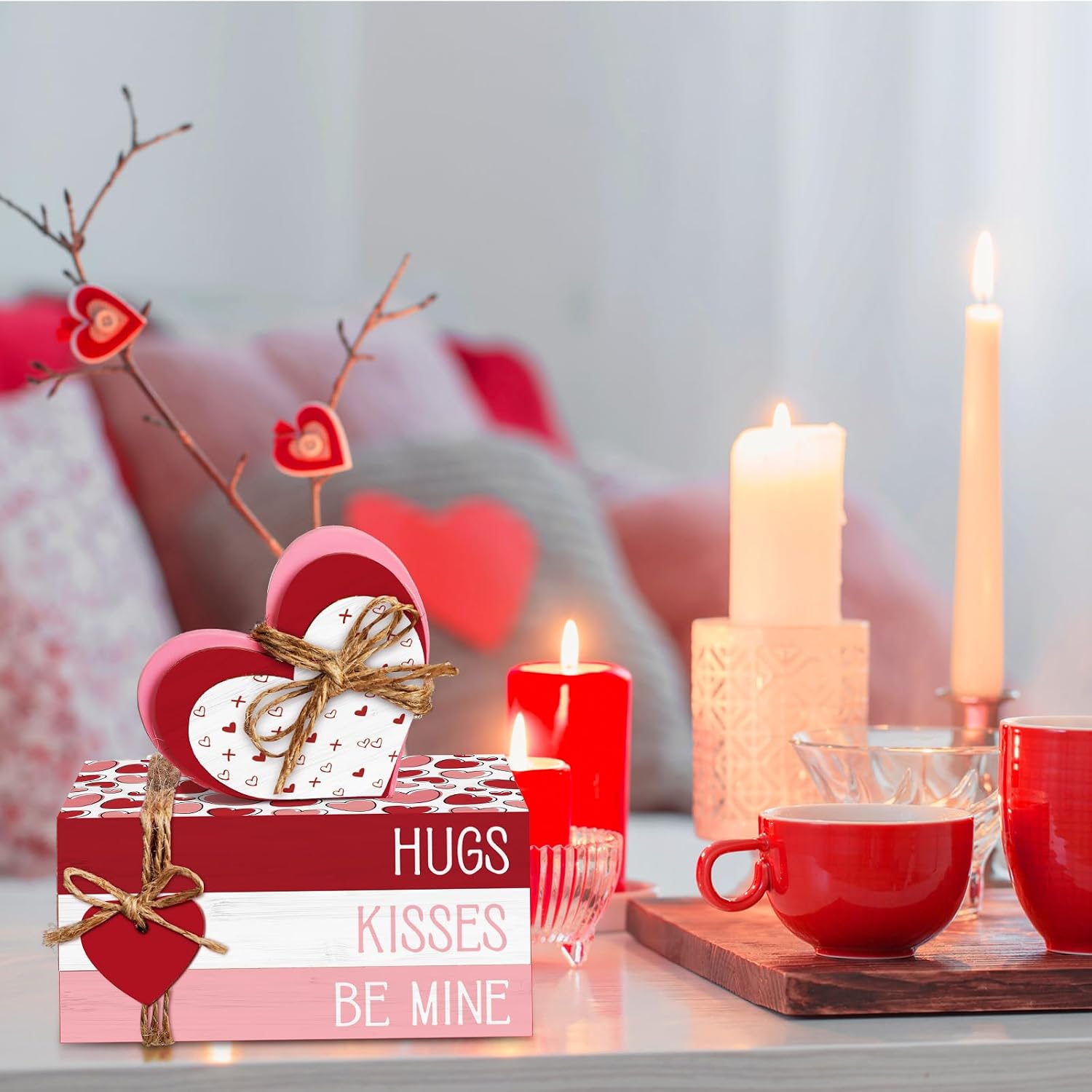 Valentine's Day Decorations Table Decor Rustic Wooden Signs Valentines Tiered / Heart / Set of 4
