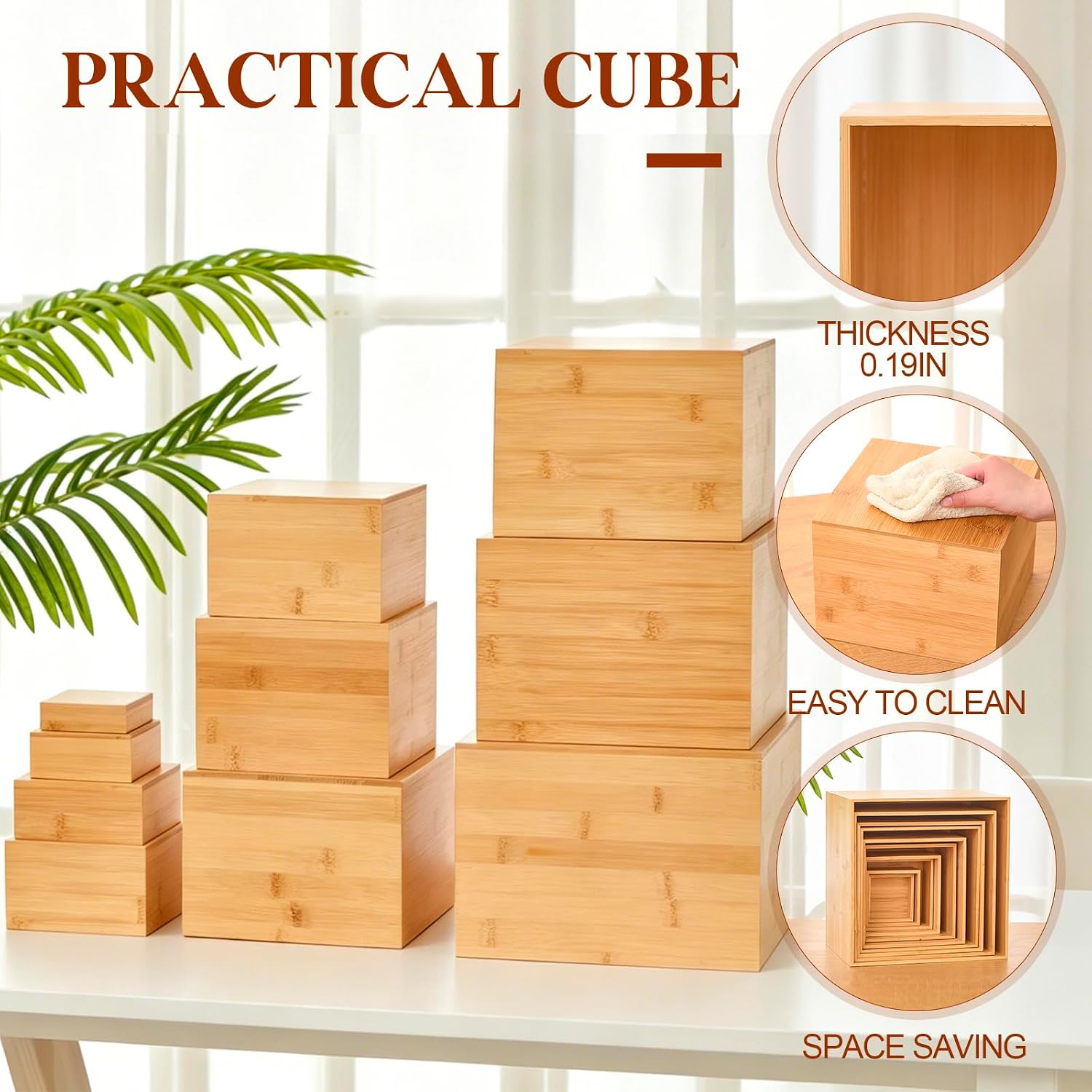 Bamboo Buffet Risers / 9.8'' 8.8'' 7.9'' 6.9'' 5.9'' 4.9'' 4'' 3 / Beige / Set of 10
