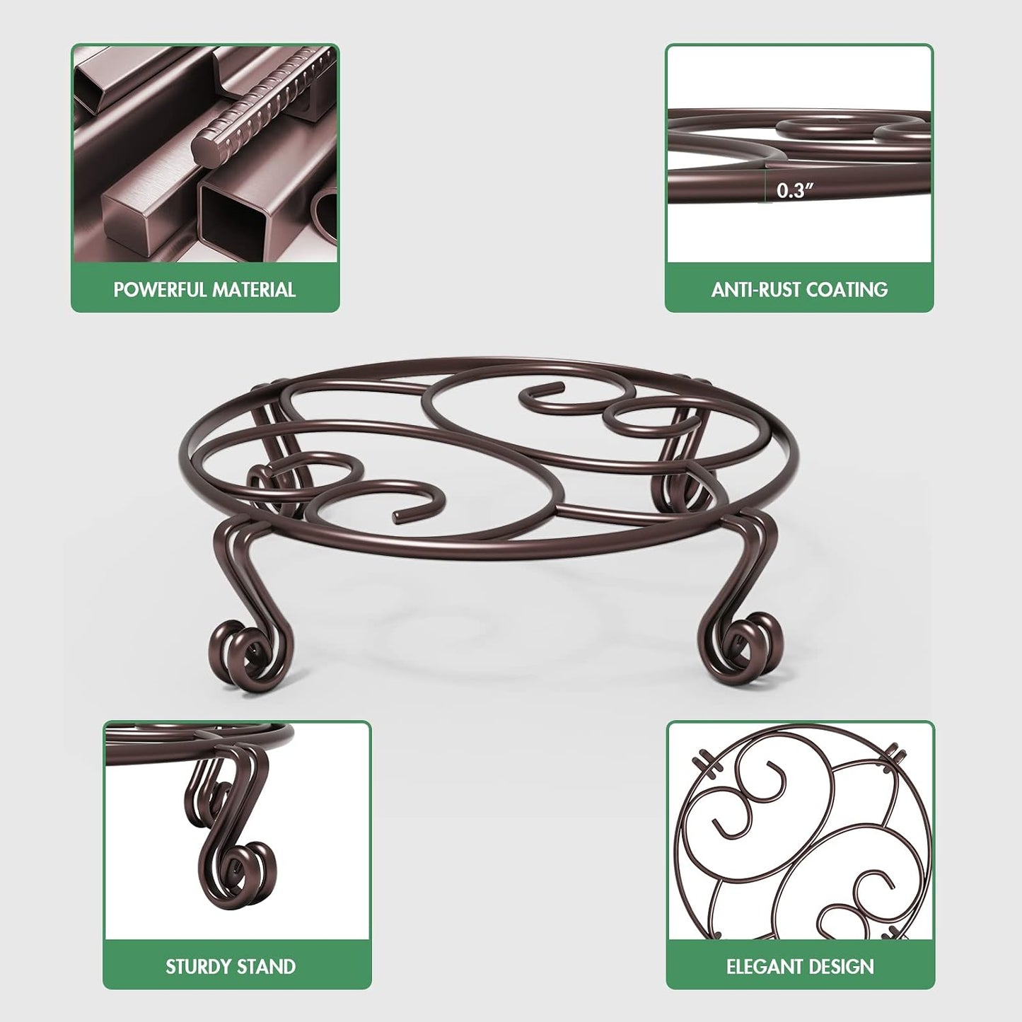 Yimobra 2 Pack Plant Stand for Flower Pot Heavy Duty Potted Holder Indoor Outdoor Metal Rustproof Iron Garden Container