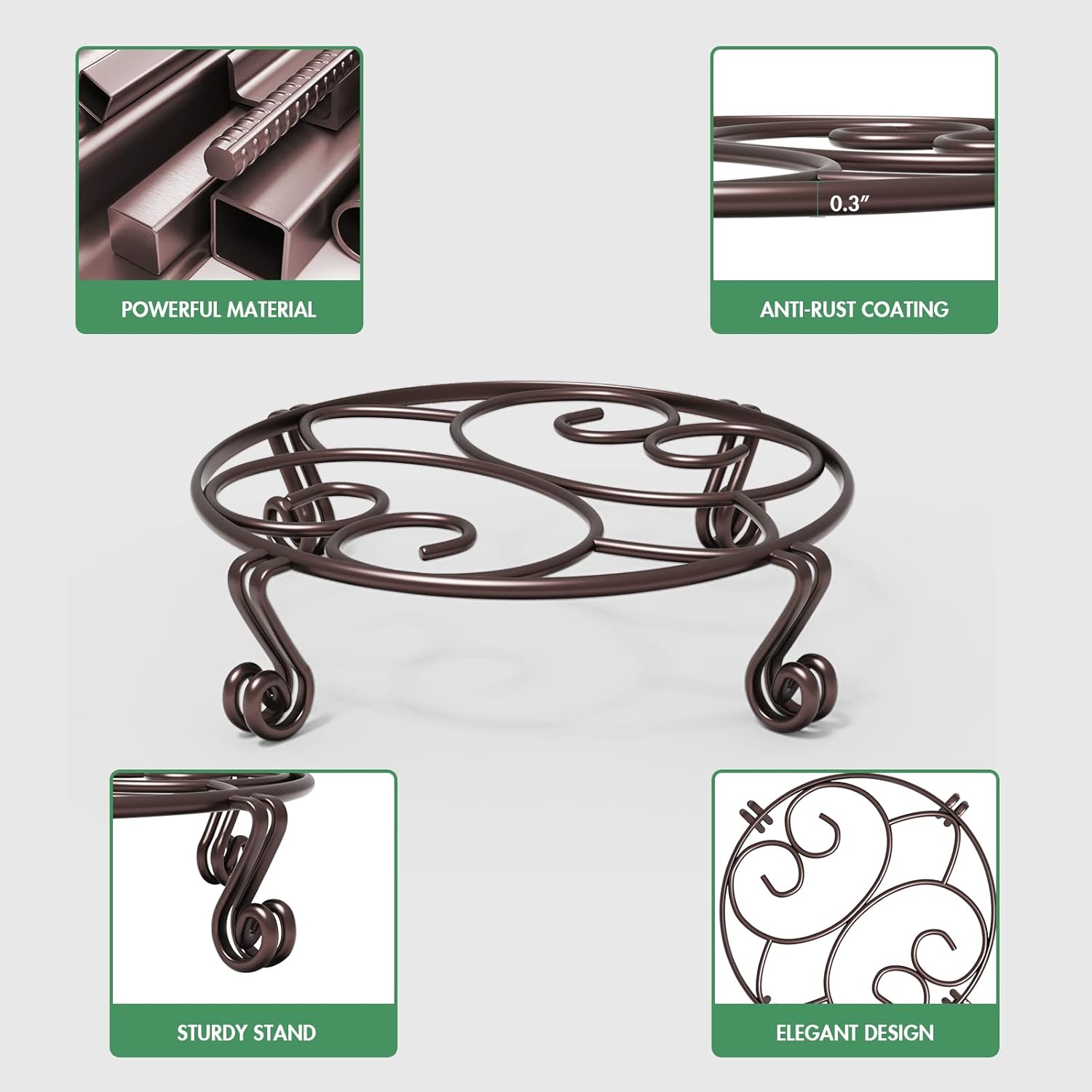 Yimobra 2 Pack Plant Stand for Flower Pot Heavy Duty Potted Holder Indoor Outdoor Metal Rustproof Iron Garden Container