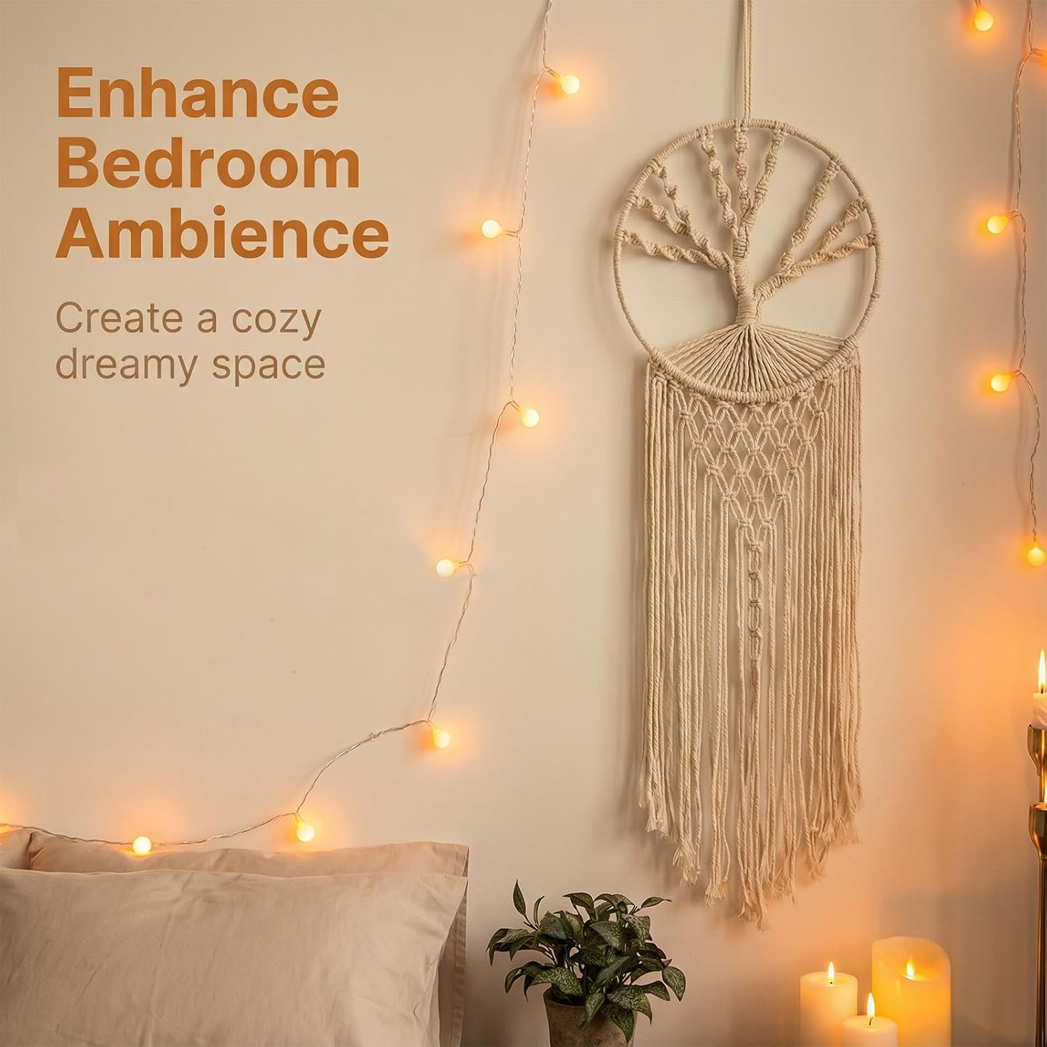 37" Long Vertical Boho Decor / White