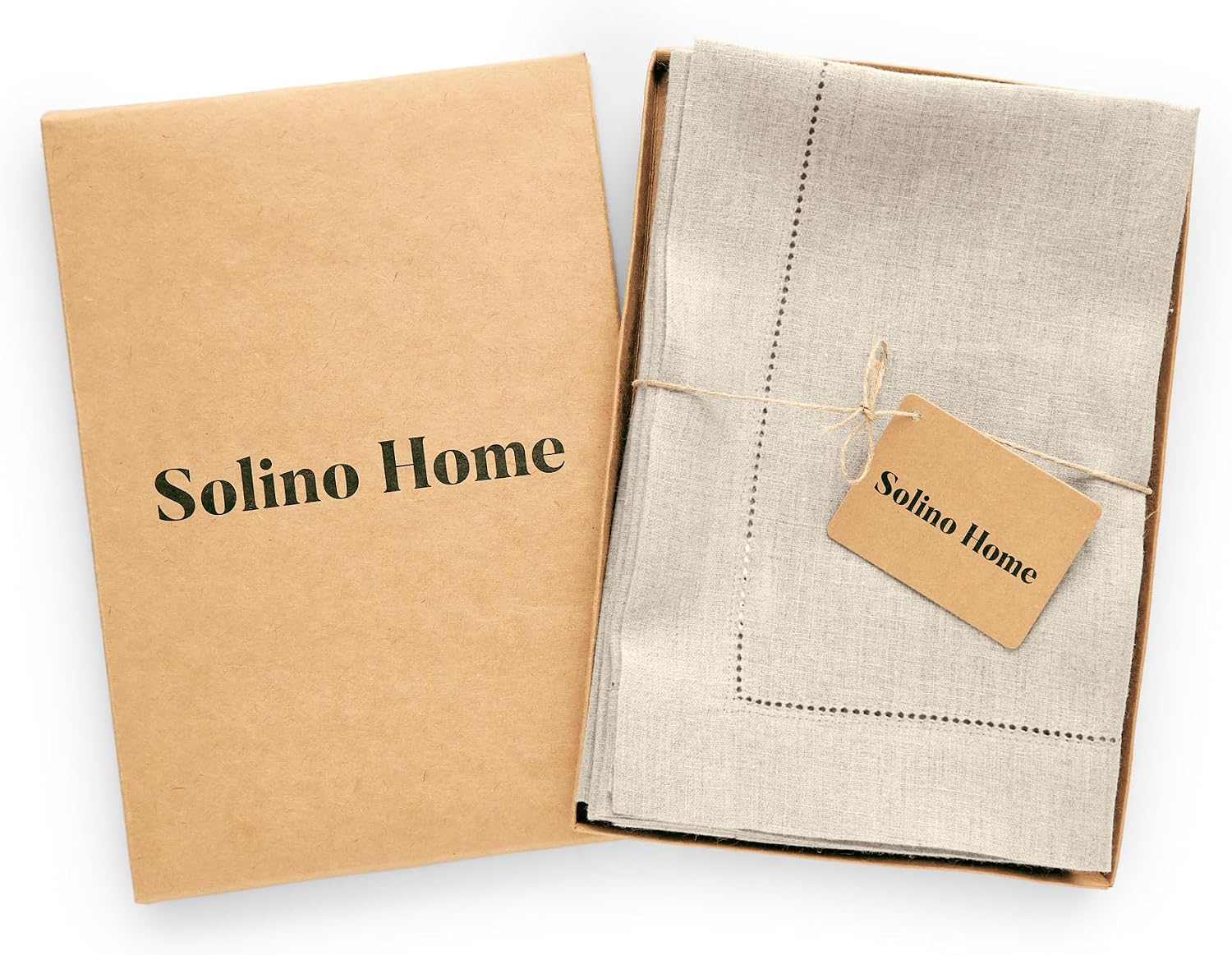 Solino Home 100% Pure Linen Napkins Flax Hemstitch, 20 x 20 in, Set of 4 | Sonoma Hemstitch Cloth Napkins for everyday