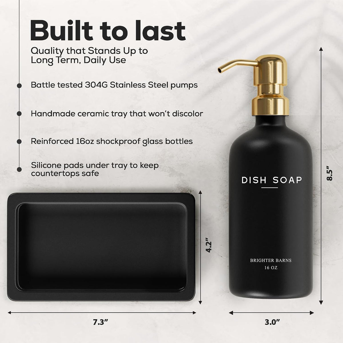 Luxury Glass Hand and Dish Soap Dispenser Set by Brighter Barns - Black and Gold Soap Dispenser Set for Kitchen Sink