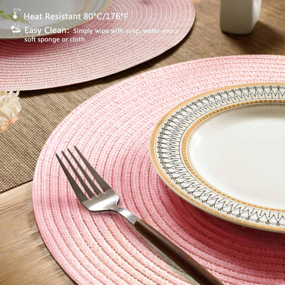 FunWheat Round Braided Placemats Set of 8 Place mats for Dining Tables Woven Heat Resistant Table Mats 15 inch