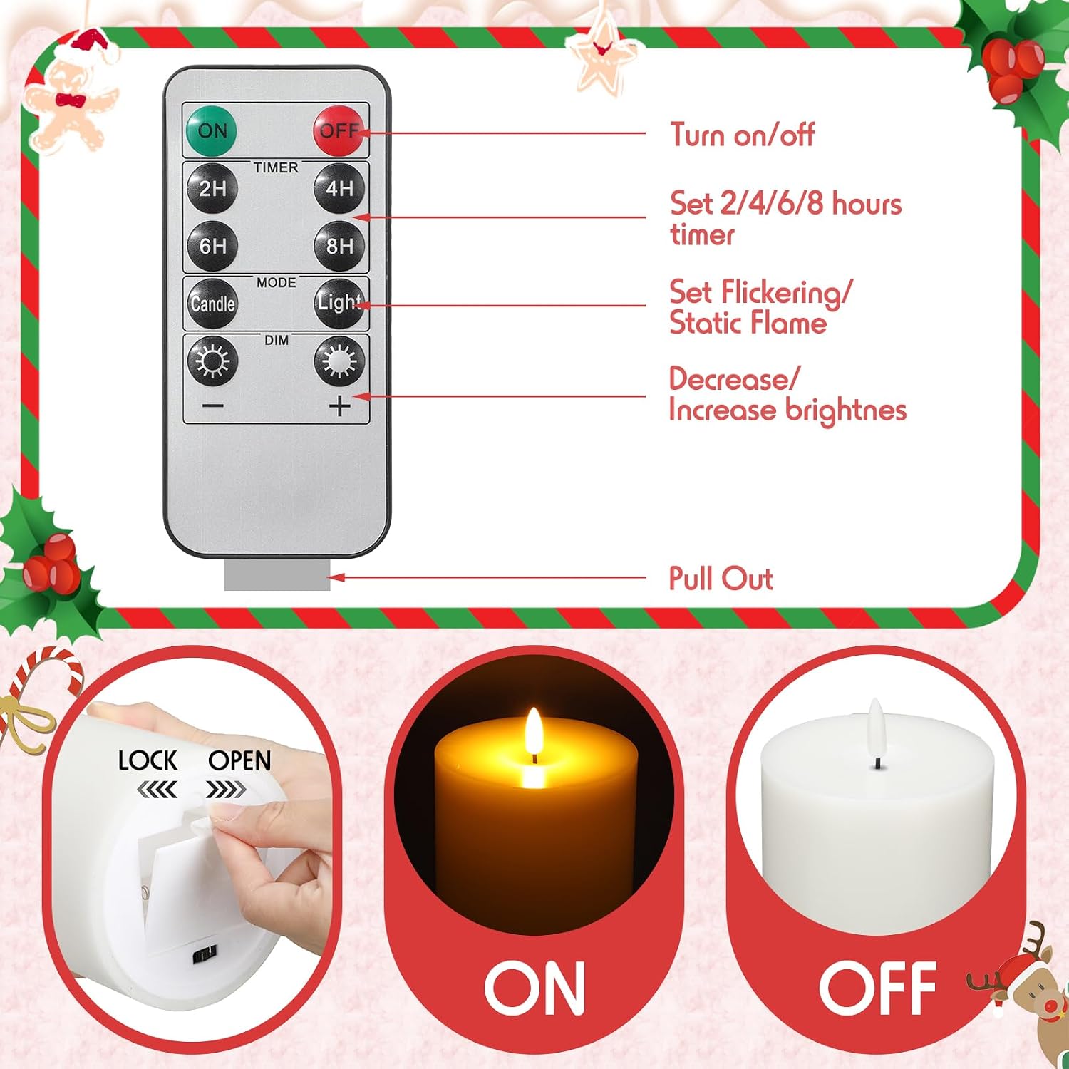3 Pcs White 6/8/12 Icnhes Flameless LED Candles with Remote and 2/4/8h Timer Battery Operated Wax Flickering Candles