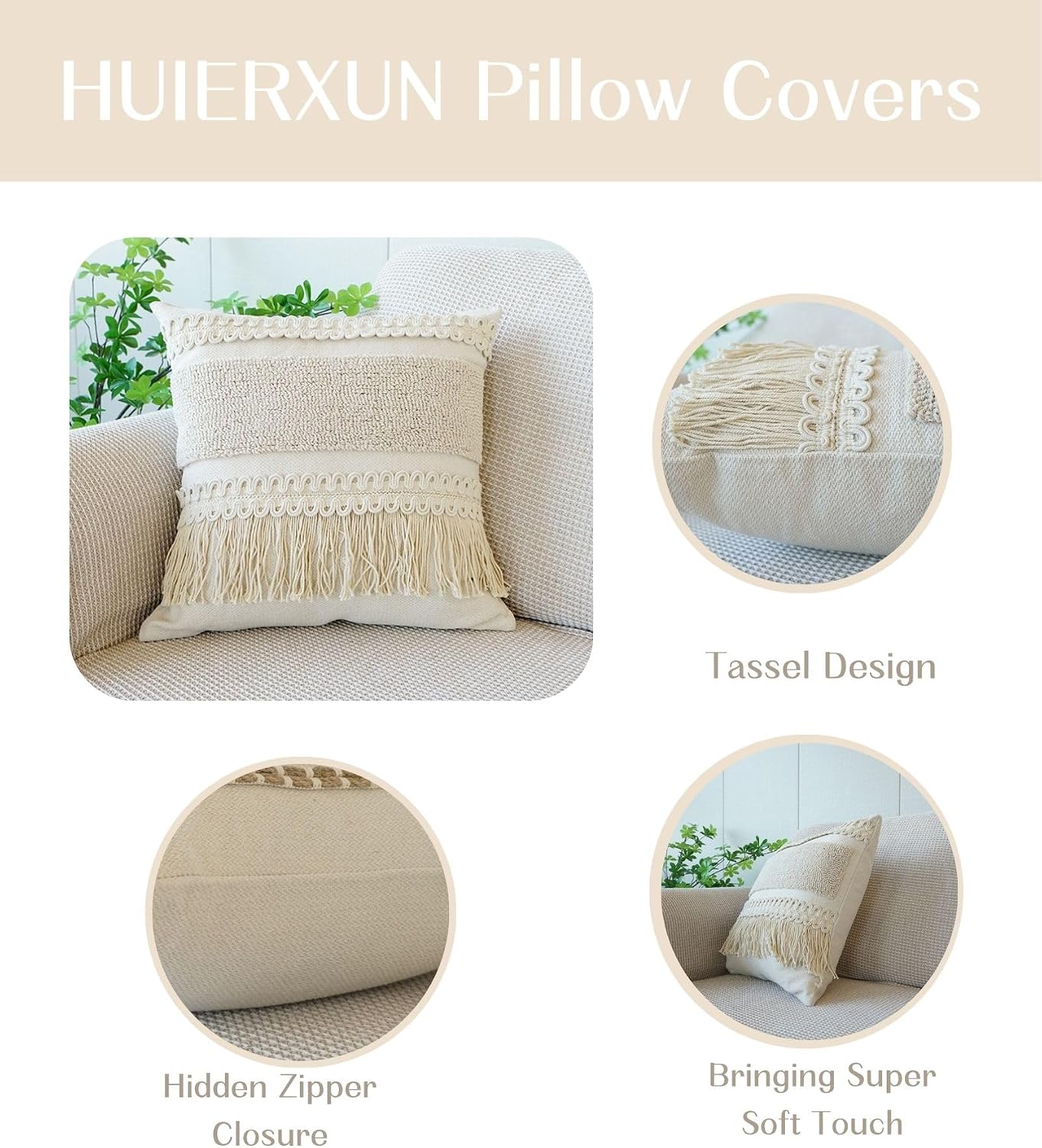 Boho Throw Pillow Cover Tassels Textured Striped Bed / 18 x 18 / Throw Pillow Covers / Pattern A
