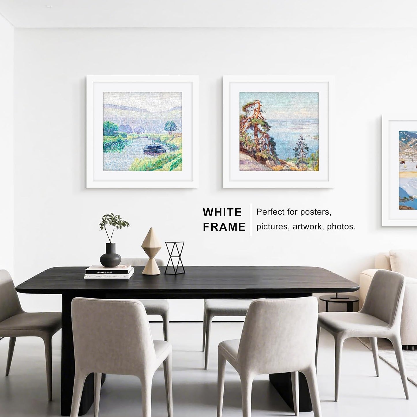 20x20 White Picture Frame, Poster Frame for Wall, 3 Pack | Fits 16x16 Photos With Mat or 20x20 Without Mat, Square Wall