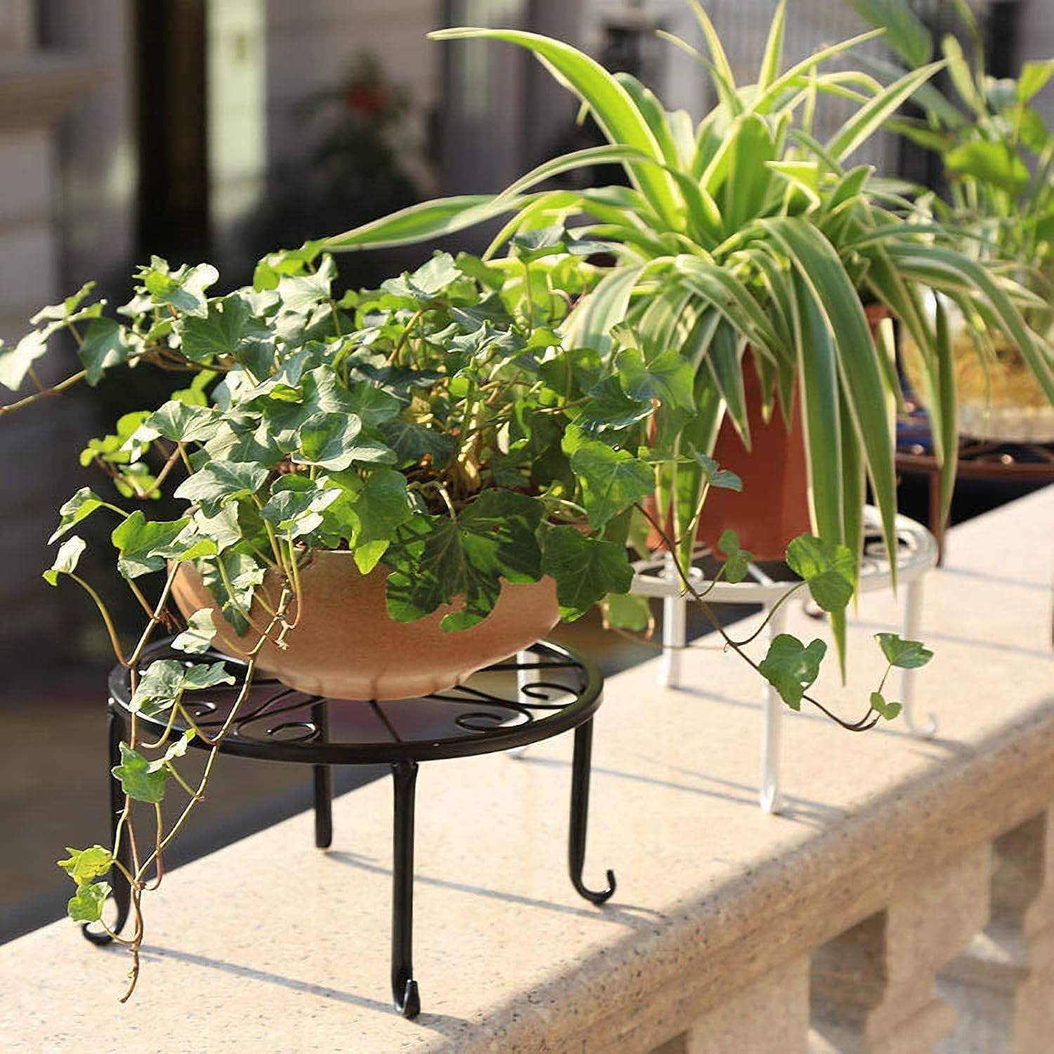 Tosnail 4-Pack 9" Metal Plant Stands for Indoor and Outdoor, Planters, Flower Pots Holder, Beverage Dispenser, Pumpkin