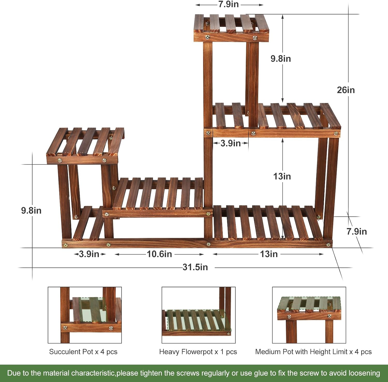 Pine Wood Plant Stand Indoor Outdoor Multi Layer Flower Shelf Rack | Higher and Lower Plant Holder in Garden Balcony