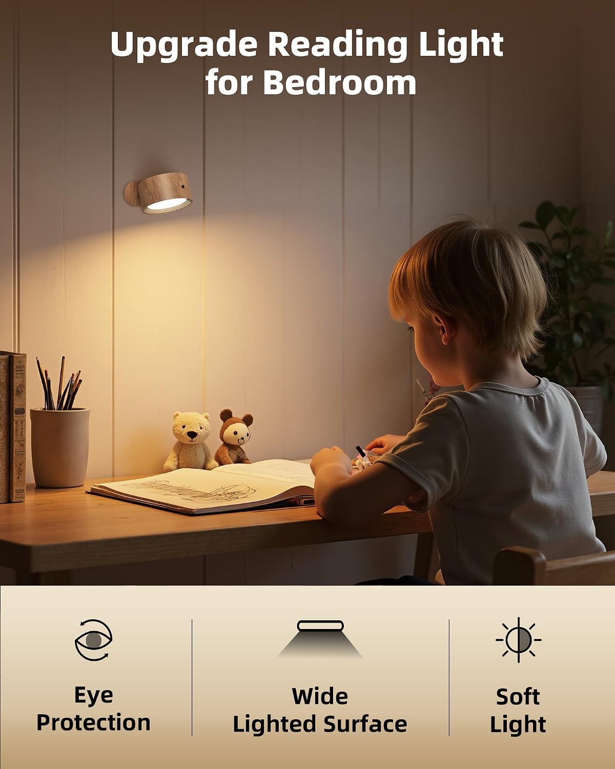 LED Wall Mounted Lights, Rechargeable Wall Sconces, 3 Color Temps, Remote & Touch, 360° Rotating and Dimmable for