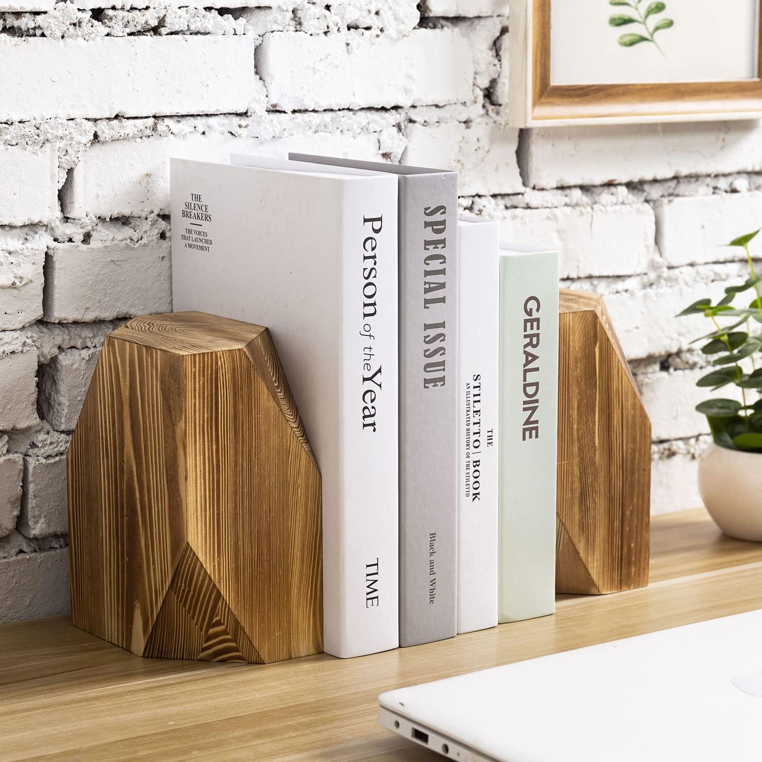 Office Desk Wooden Book Ends / Brown