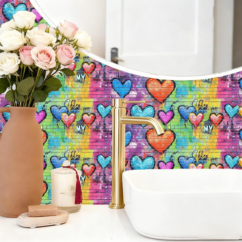Wall Decal in Heart Graffiti Peel and Stick / Colorful0902 / 78.7 x 15.7